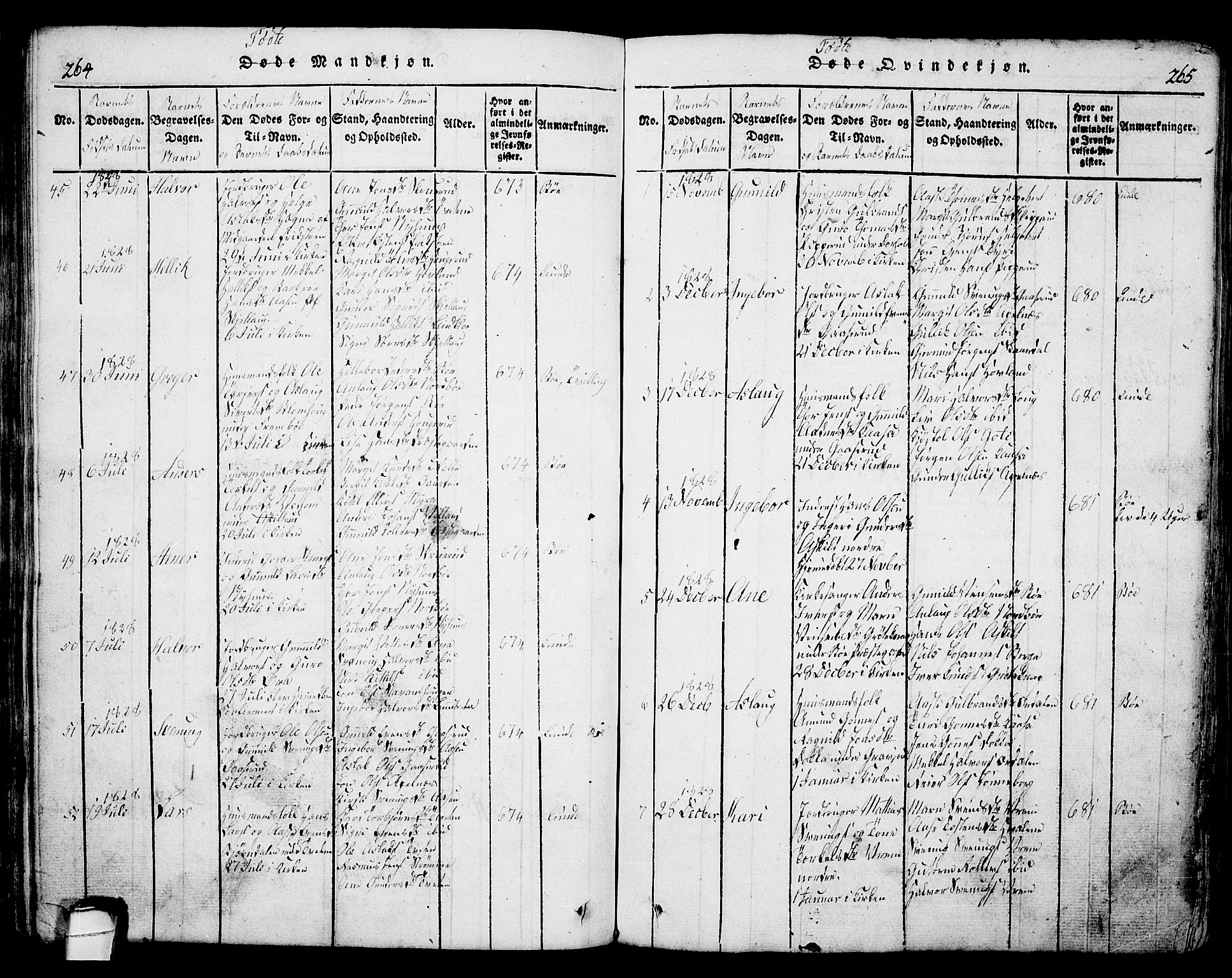 Bø kirkebøker, SAKO/A-257/G/Ga/L0001: Parish register (copy) no. 1, 1815-1831, p. 264-265