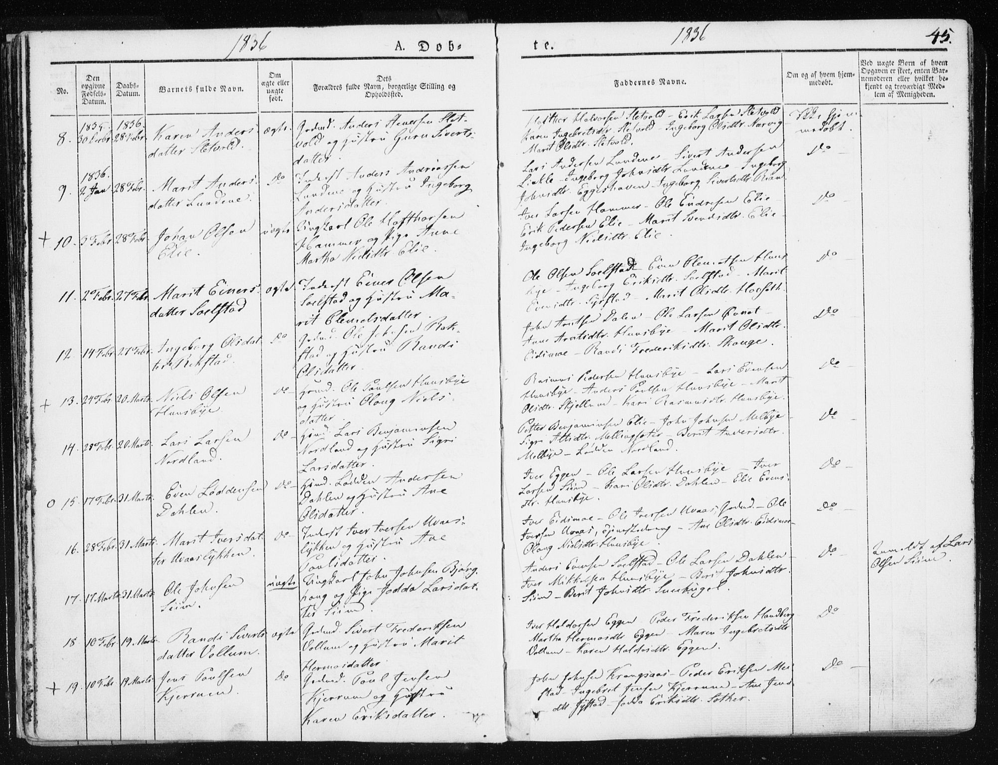 Ministerialprotokoller, klokkerbøker og fødselsregistre - Sør-Trøndelag, SAT/A-1456/665/L0771: Parish register (official) no. 665A06, 1830-1856, p. 45