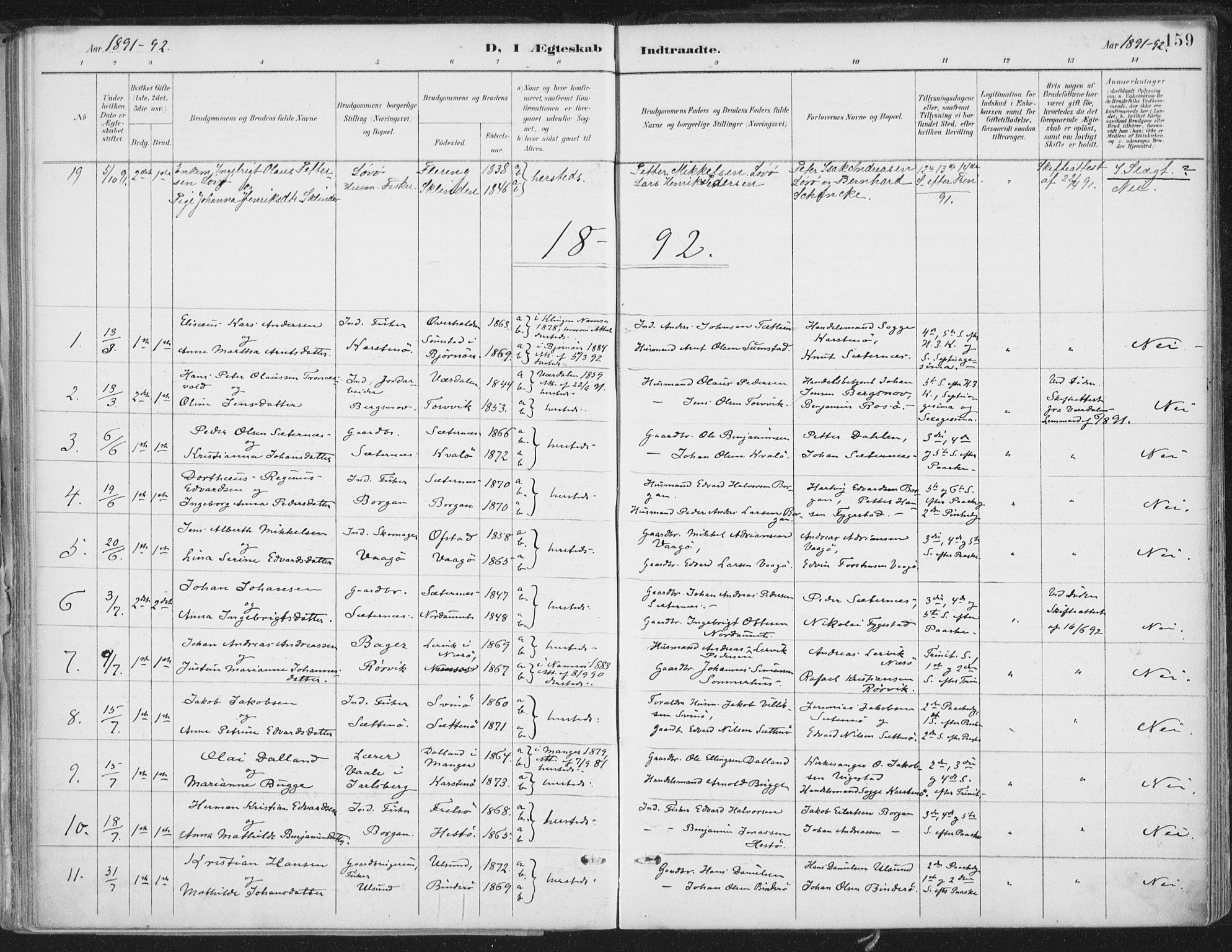 Ministerialprotokoller, klokkerbøker og fødselsregistre - Nord-Trøndelag, SAT/A-1458/786/L0687: Parish register (official) no. 786A03, 1888-1898, p. 159