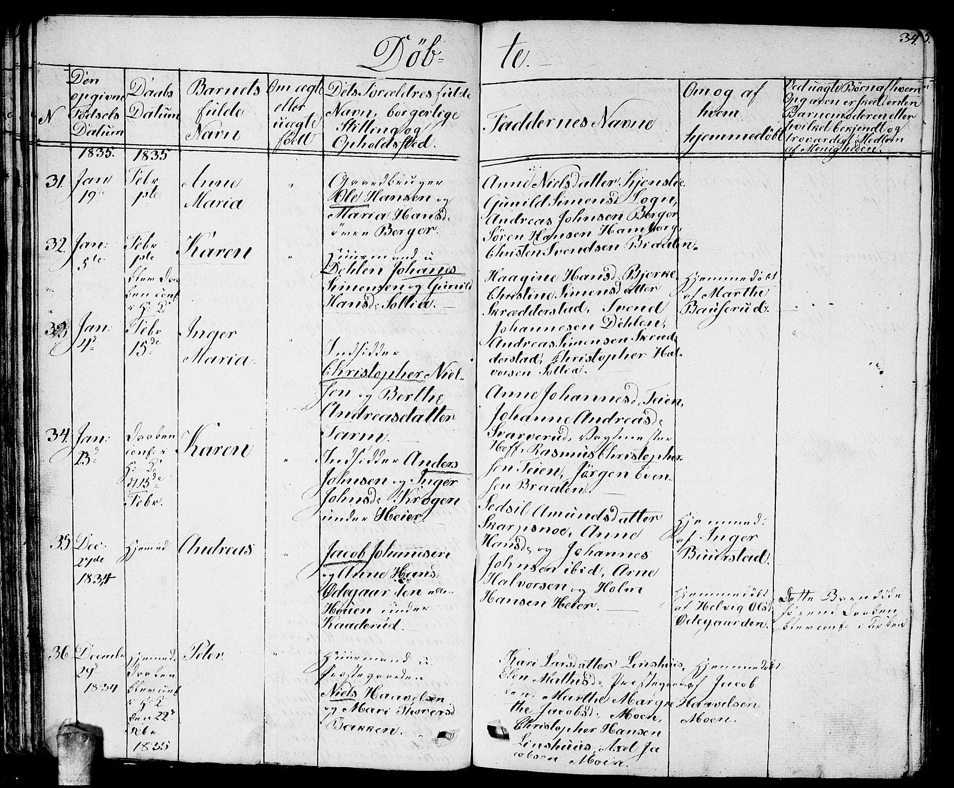 Enebakk prestekontor Kirkebøker, SAO/A-10171c/G/Ga/L0003: Parish register (copy) no. I 3, 1833-1849, p. 34