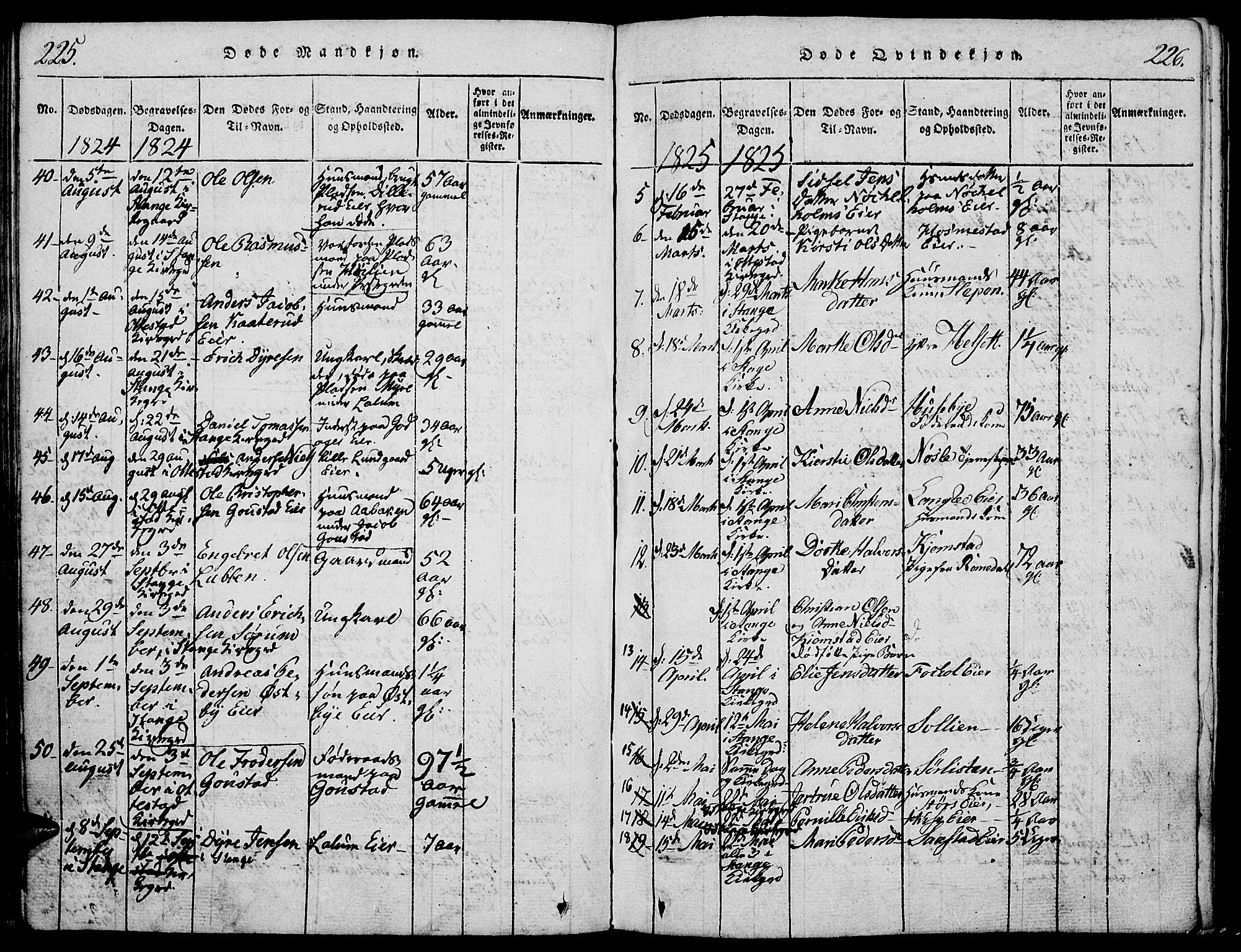 Stange prestekontor, AV/SAH-PREST-002/K/L0008: Parish register (official) no. 8, 1814-1825, p. 225-226