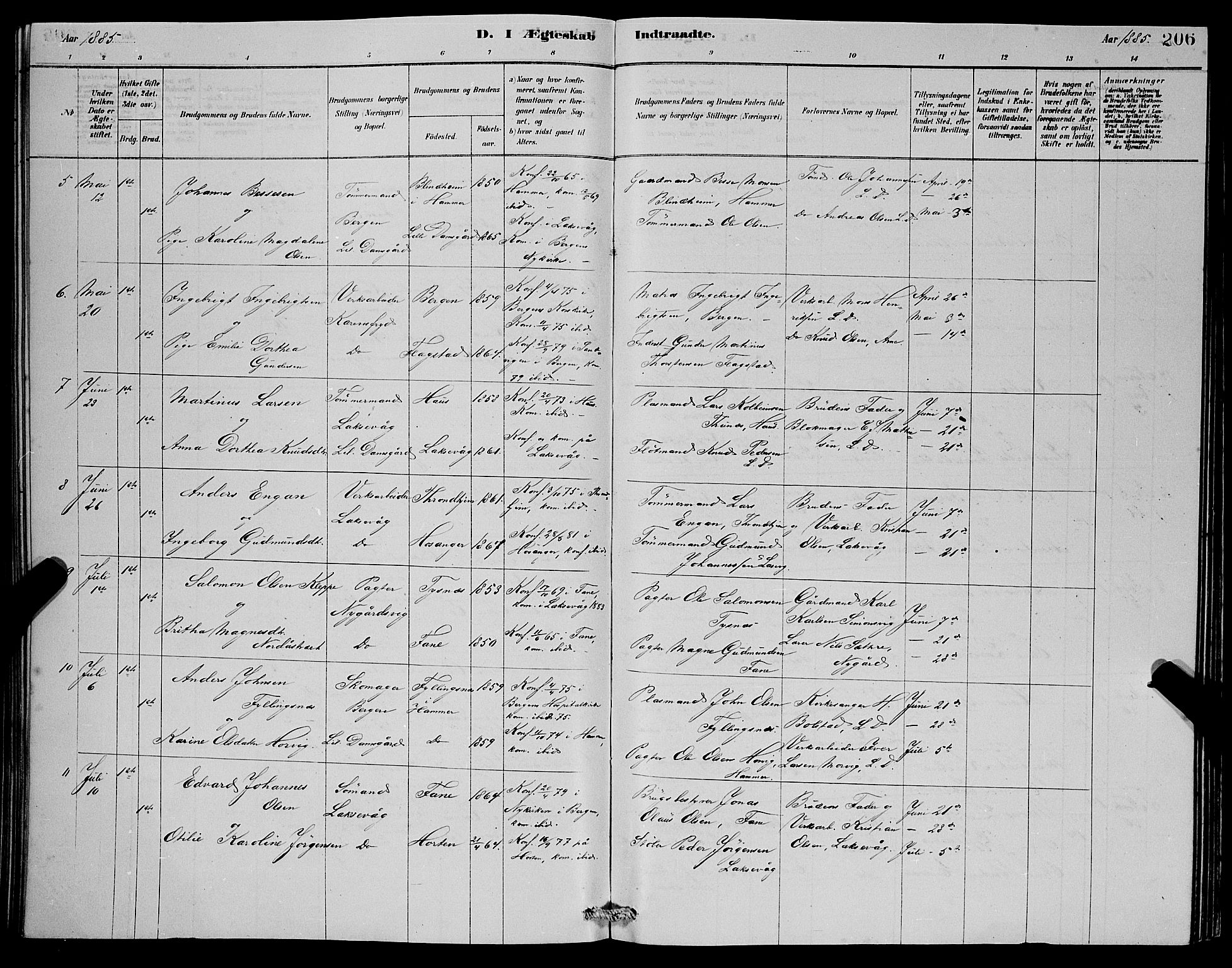 Laksevåg Sokneprestembete, SAB/A-76501/H/Ha/Hab/Haba/L0002: Parish register (copy) no. A 2, 1877-1887, p. 206