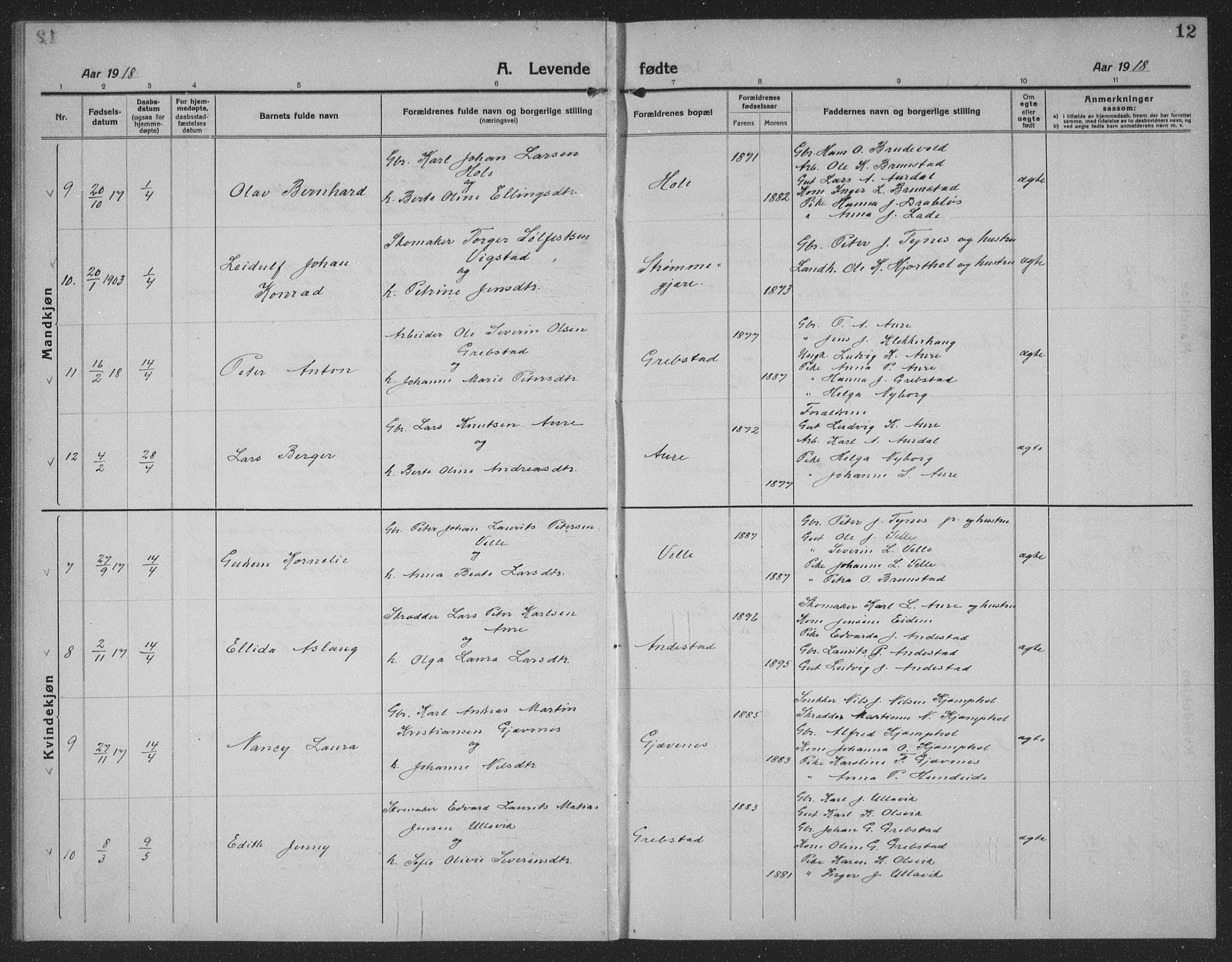 Ministerialprotokoller, klokkerbøker og fødselsregistre - Møre og Romsdal, AV/SAT-A-1454/523/L0342: Parish register (copy) no. 523C05, 1916-1937, p. 12