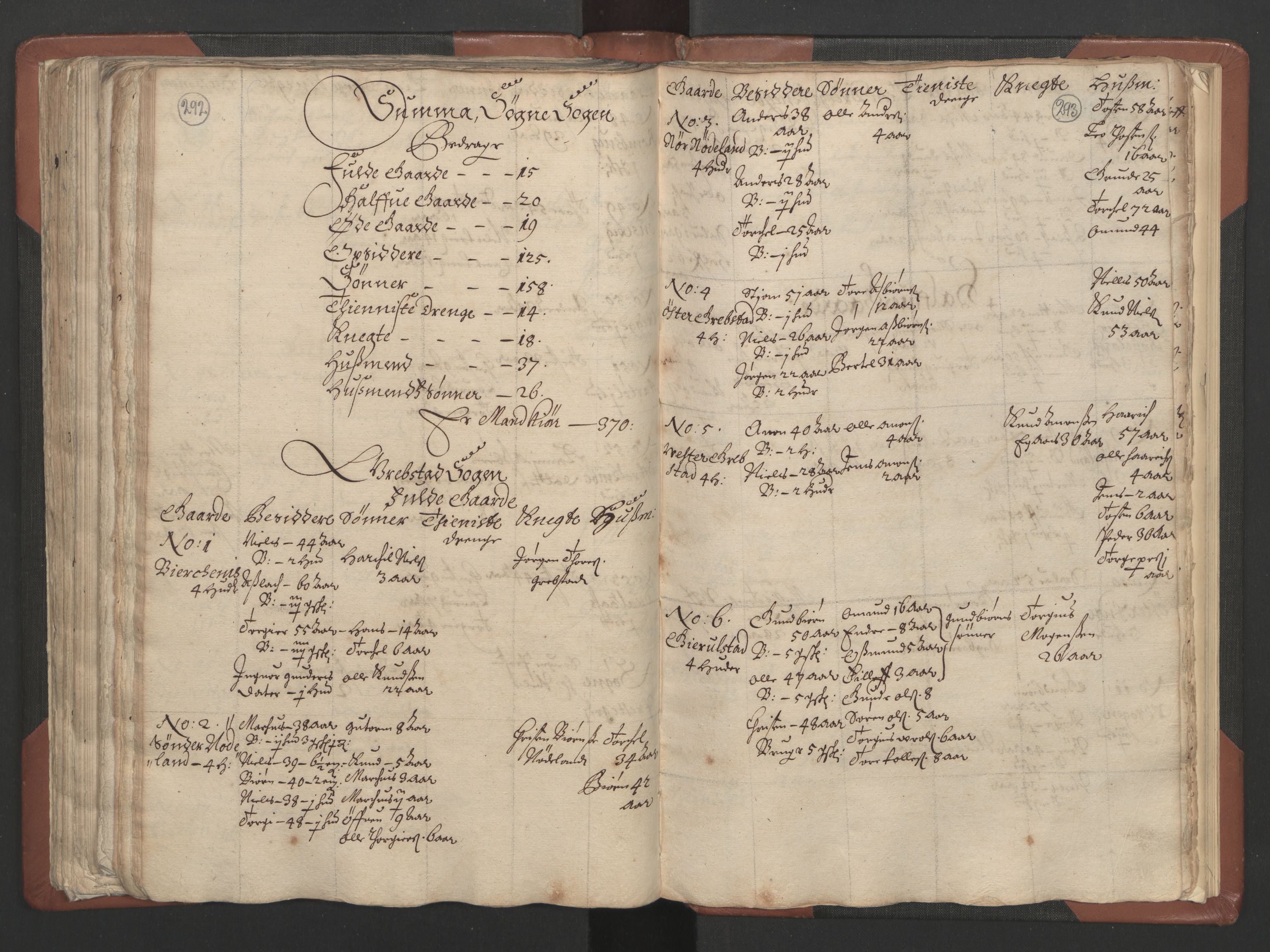 RA, Bailiff's Census 1664-1666, no. 9: Mandal len, 1664-1666, p. 292-293