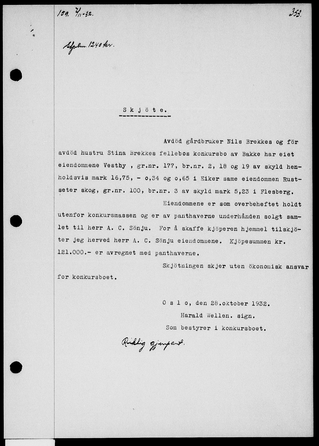 Eiker, Modum og Sigdal sorenskriveri, SAKO/A-123/G/Ga/Gab/L0025: Mortgage book no. II 25, 1932-1933, p. 353