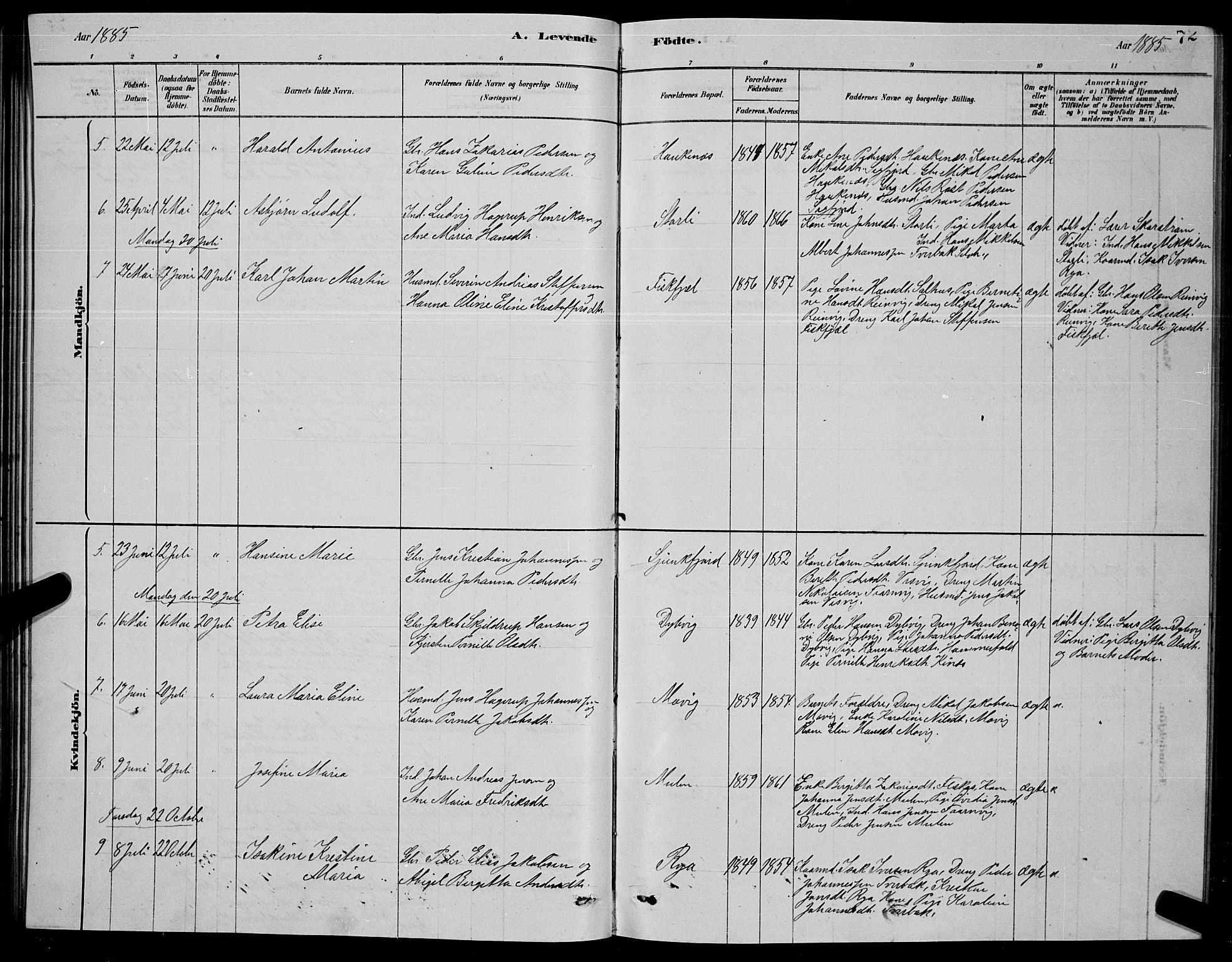 Ministerialprotokoller, klokkerbøker og fødselsregistre - Nordland, AV/SAT-A-1459/853/L0776: Parish register (copy) no. 853C04, 1878-1889, p. 72