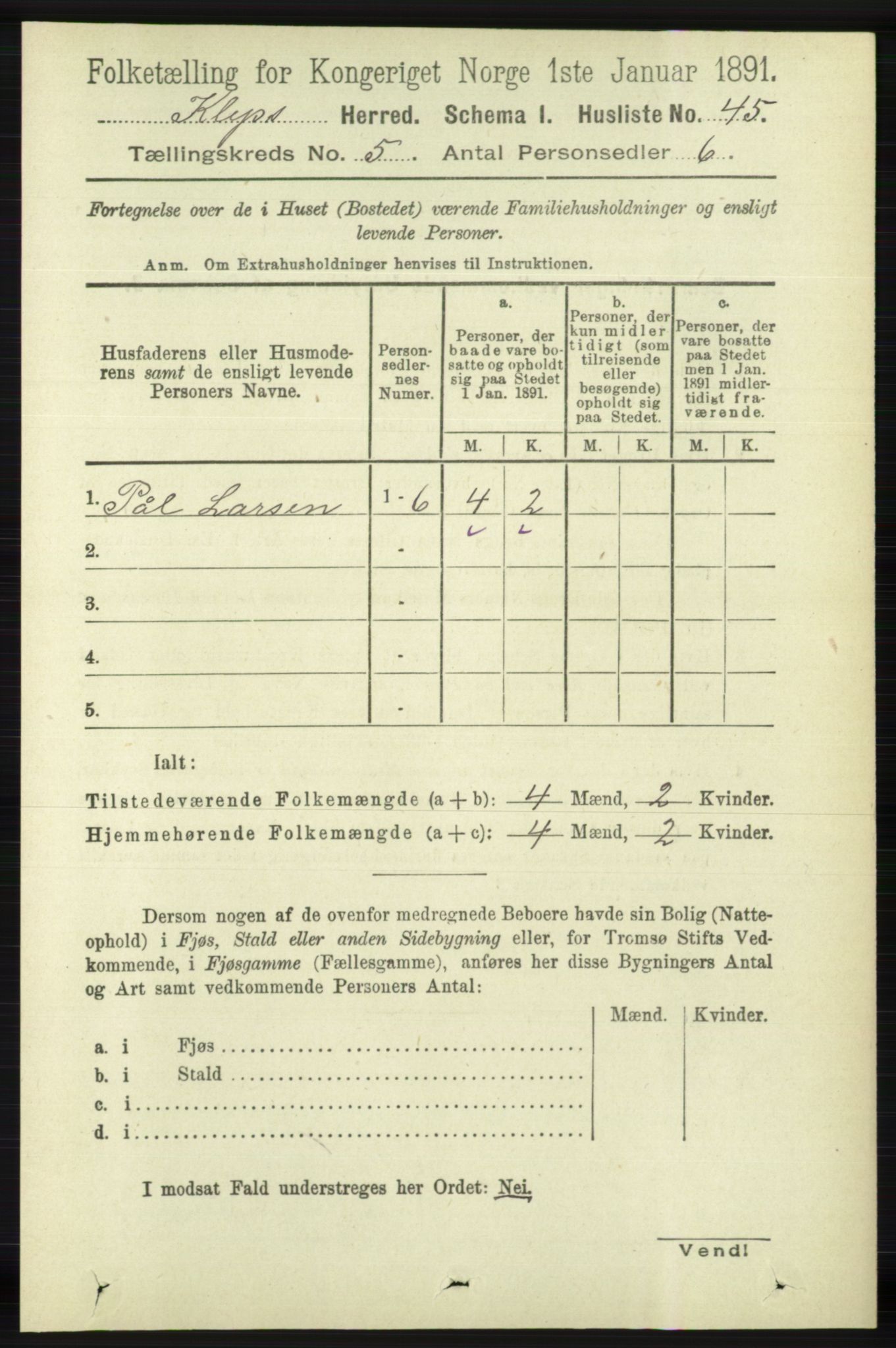 RA, 1891 census for 1120 Klepp, 1891, p. 1333