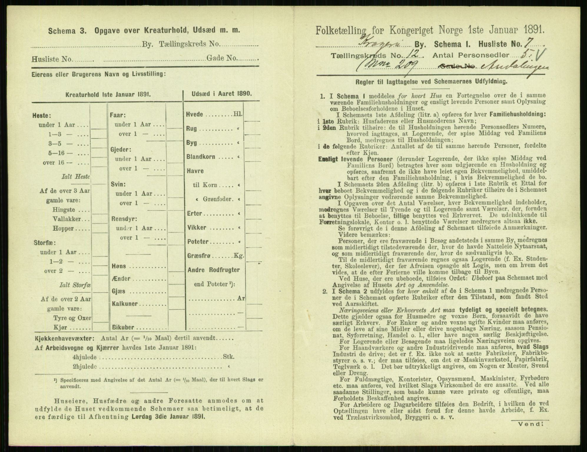 RA, 1891 census for 0801 Kragerø, 1891, p. 646