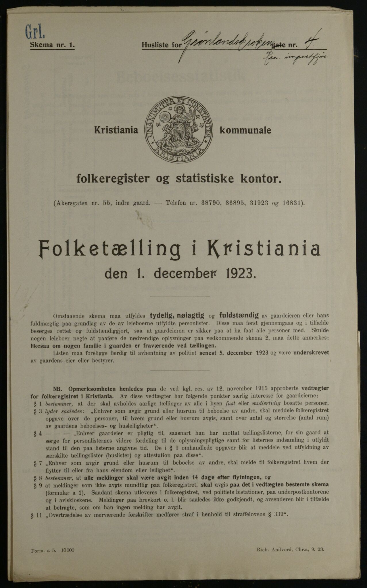 OBA, Municipal Census 1923 for Kristiania, 1923, p. 35360