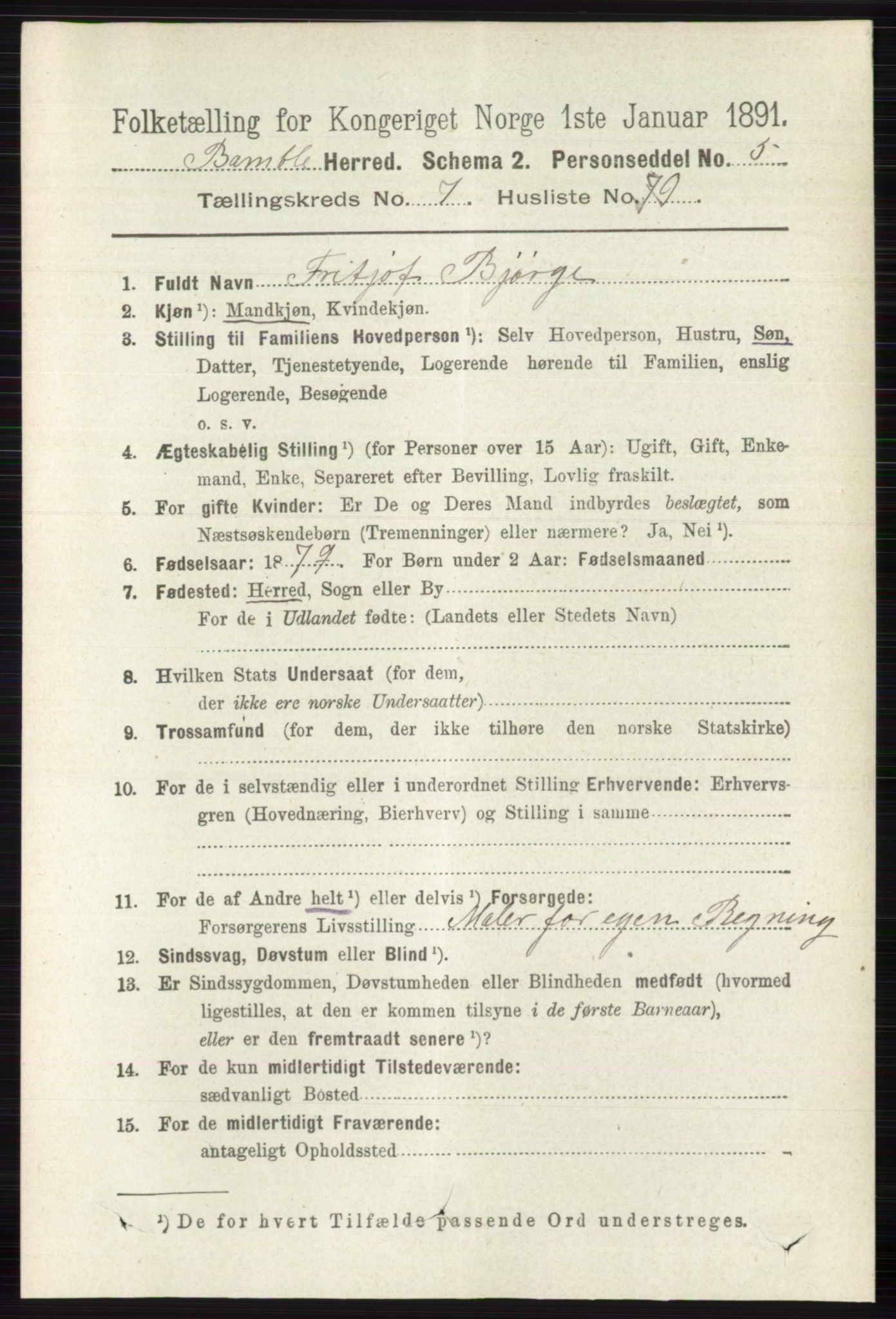 RA, 1891 census for 0814 Bamble, 1891, p. 3409