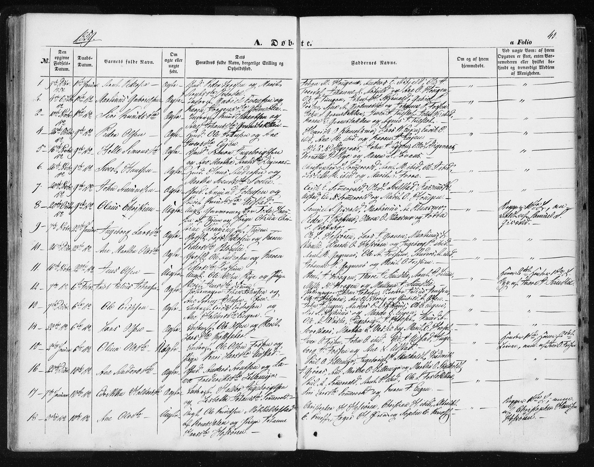 Ministerialprotokoller, klokkerbøker og fødselsregistre - Sør-Trøndelag, SAT/A-1456/668/L0806: Parish register (official) no. 668A06, 1854-1869, p. 43
