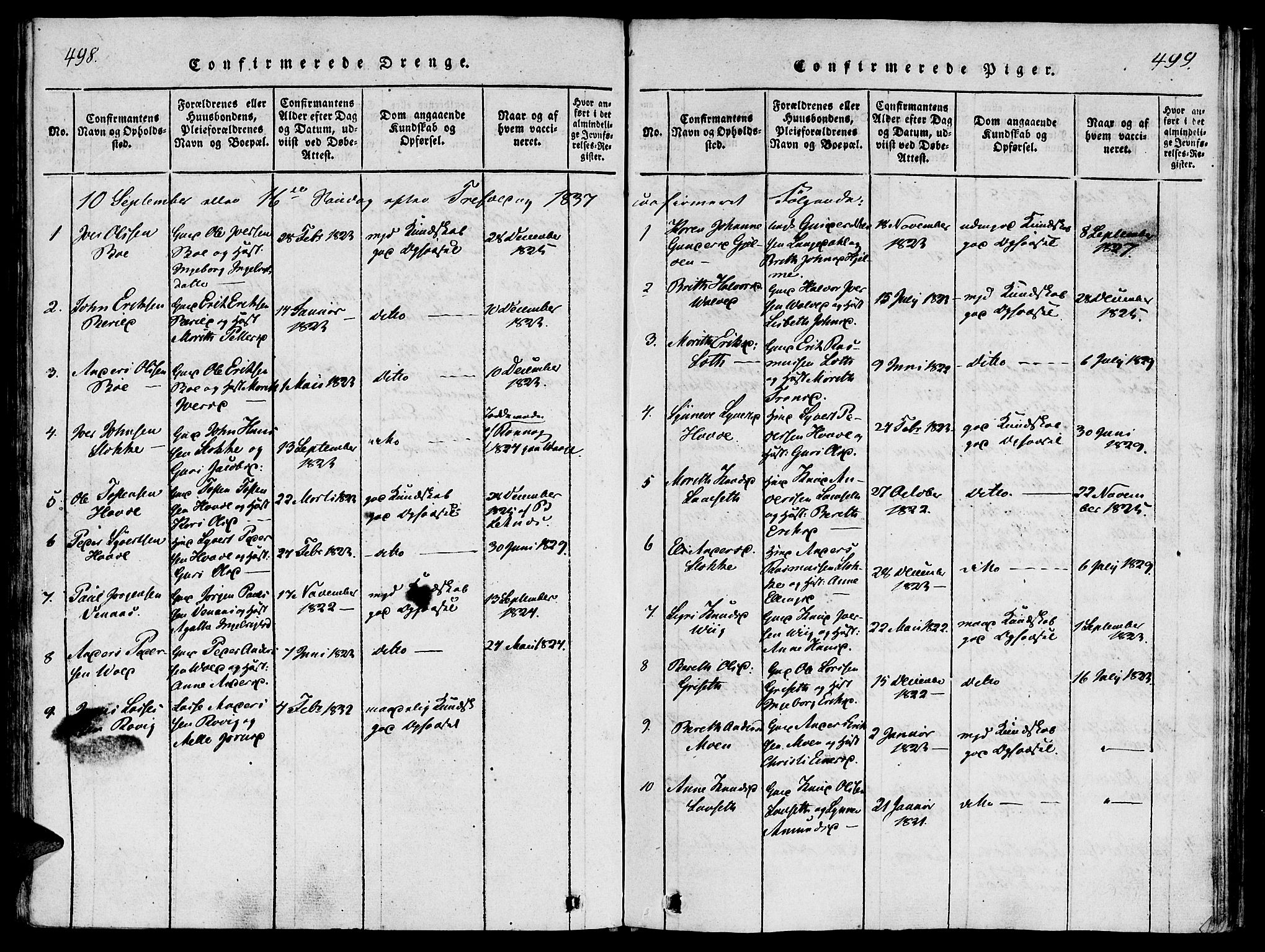 Ministerialprotokoller, klokkerbøker og fødselsregistre - Møre og Romsdal, SAT/A-1454/543/L0561: Parish register (official) no. 543A01, 1818-1853, p. 498-499