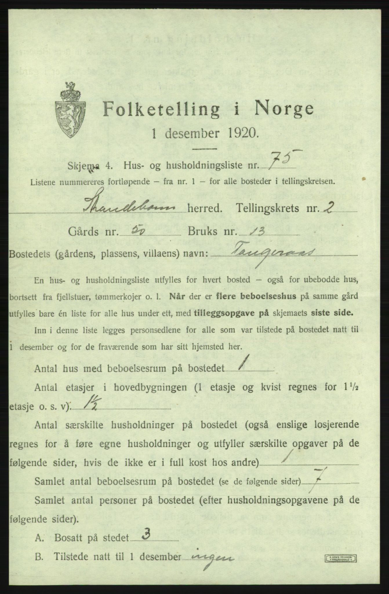 SAB, 1920 census for Strandebarm, 1920, p. 529