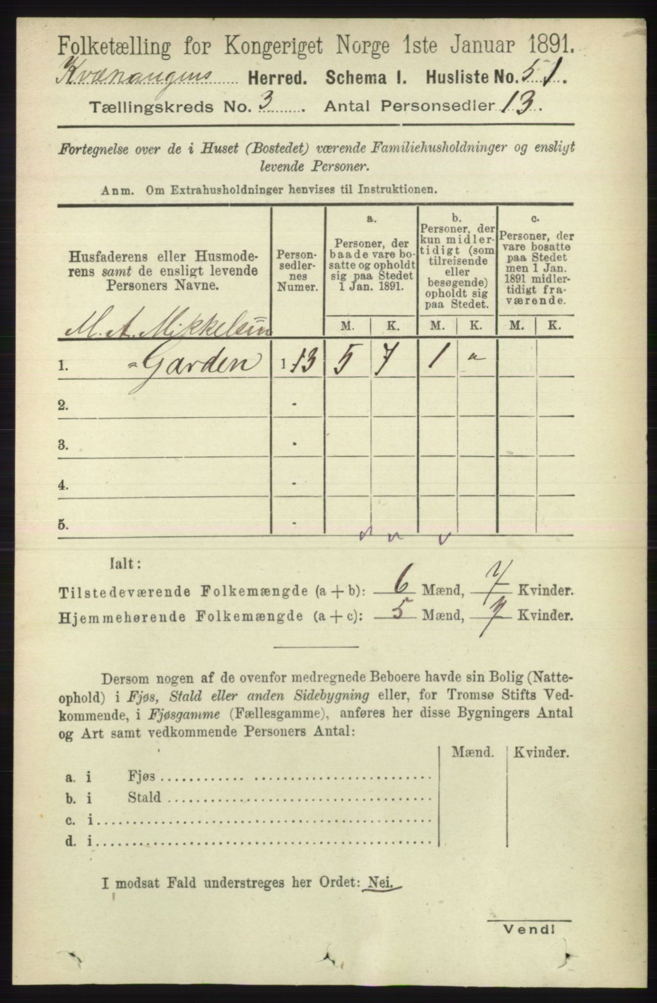 RA, 1891 census for 1943 Kvænangen, 1891, p. 1059