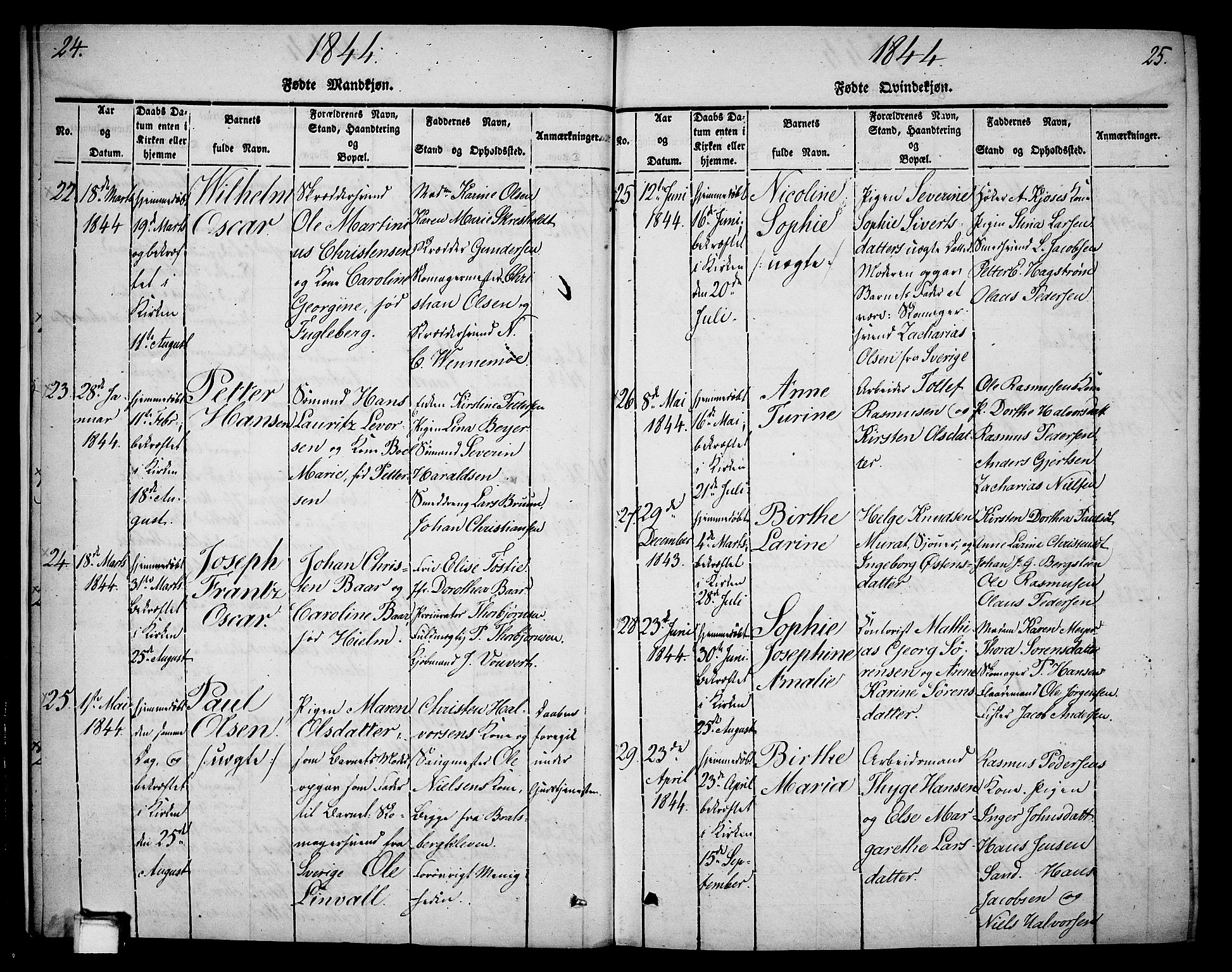 Skien kirkebøker, SAKO/A-302/G/Ga/L0003: Parish register (copy) no. 3, 1843-1847, p. 24-25