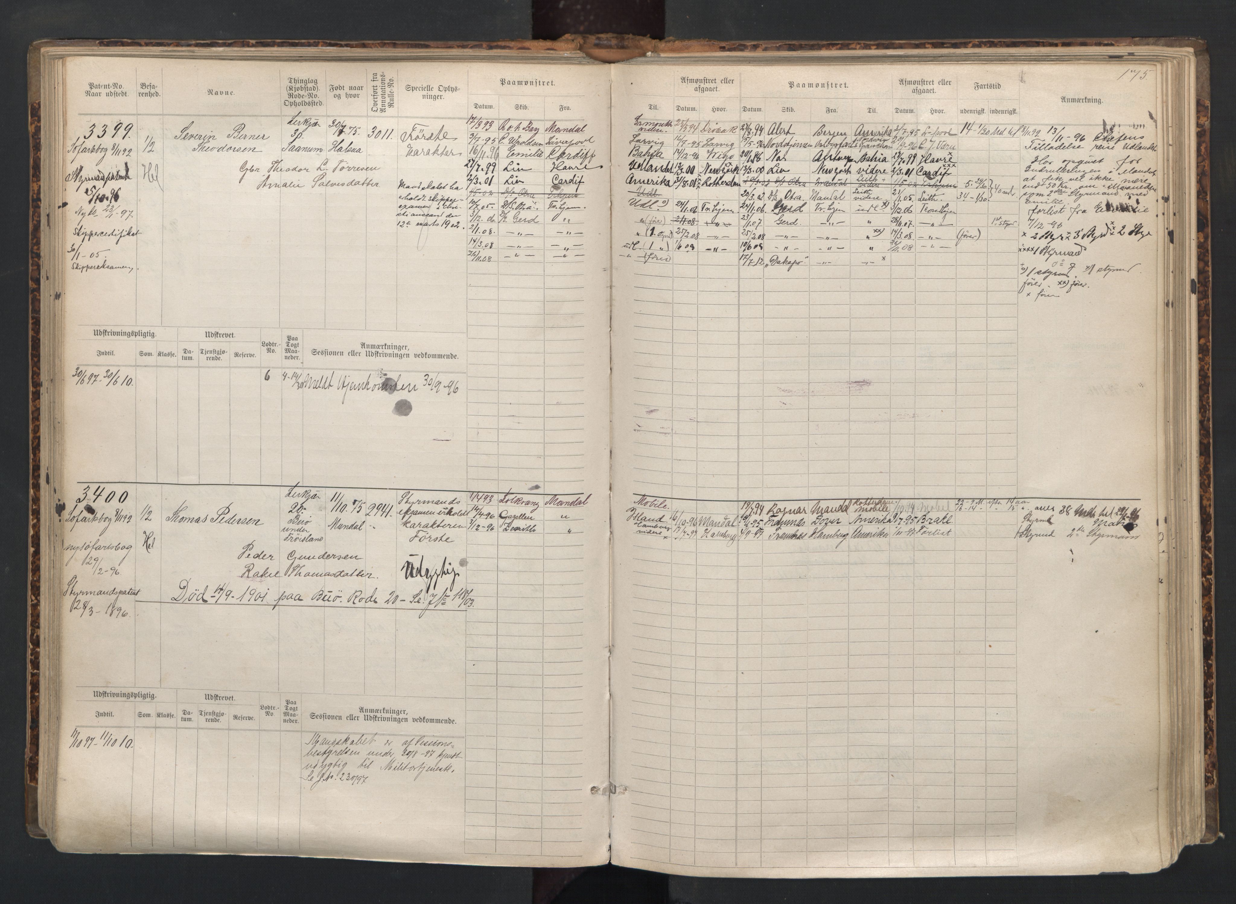 Mandal mønstringskrets, AV/SAK-2031-0016/F/Fb/L0015: Hovedrulle nr 3055-3820, Y-24, 1887-1940, p. 176