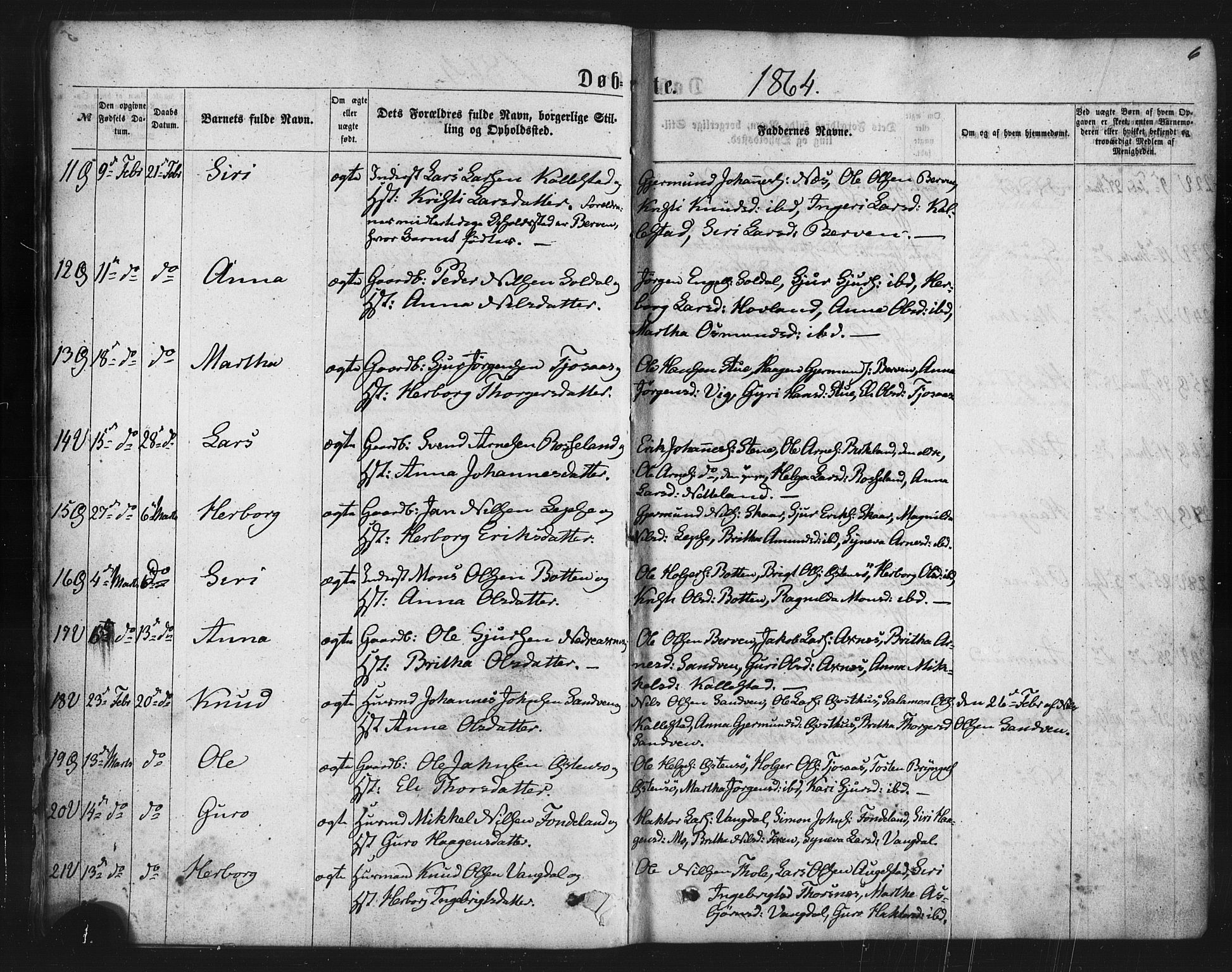Kvam sokneprestembete, SAB/A-76201/H/Haa: Parish register (official) no. A 9, 1864-1879, p. 6
