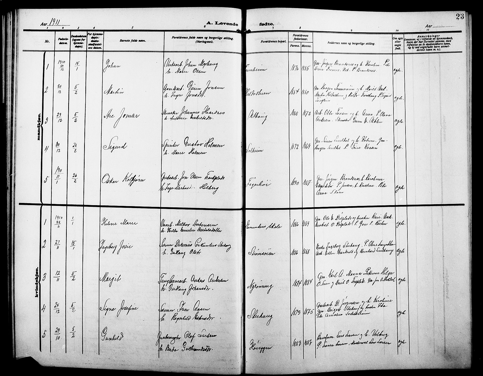 Alvdal prestekontor, SAH/PREST-060/H/Ha/Hab/L0005: Parish register (copy) no. 5, 1908-1923, p. 23