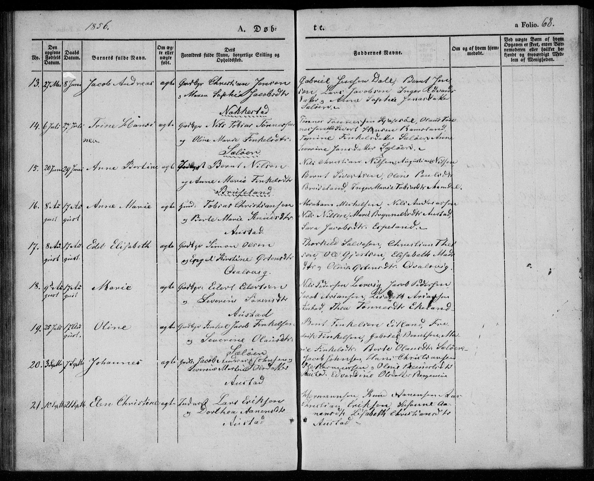 Lyngdal sokneprestkontor, AV/SAK-1111-0029/F/Fa/Faa/L0001: Parish register (official) no. A 1, 1837-1857, p. 68