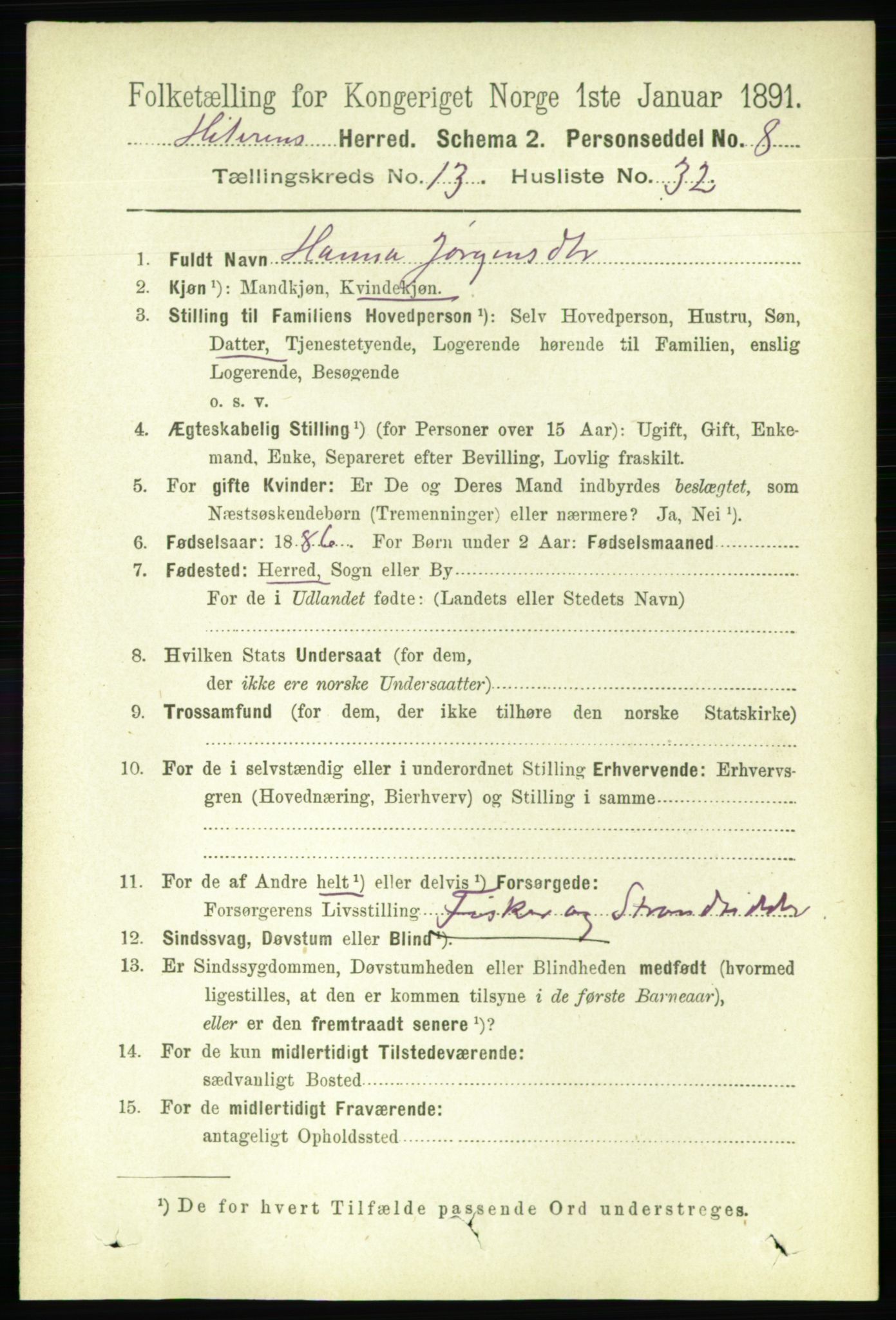 RA, 1891 census for 1617 Hitra, 1891, p. 2949