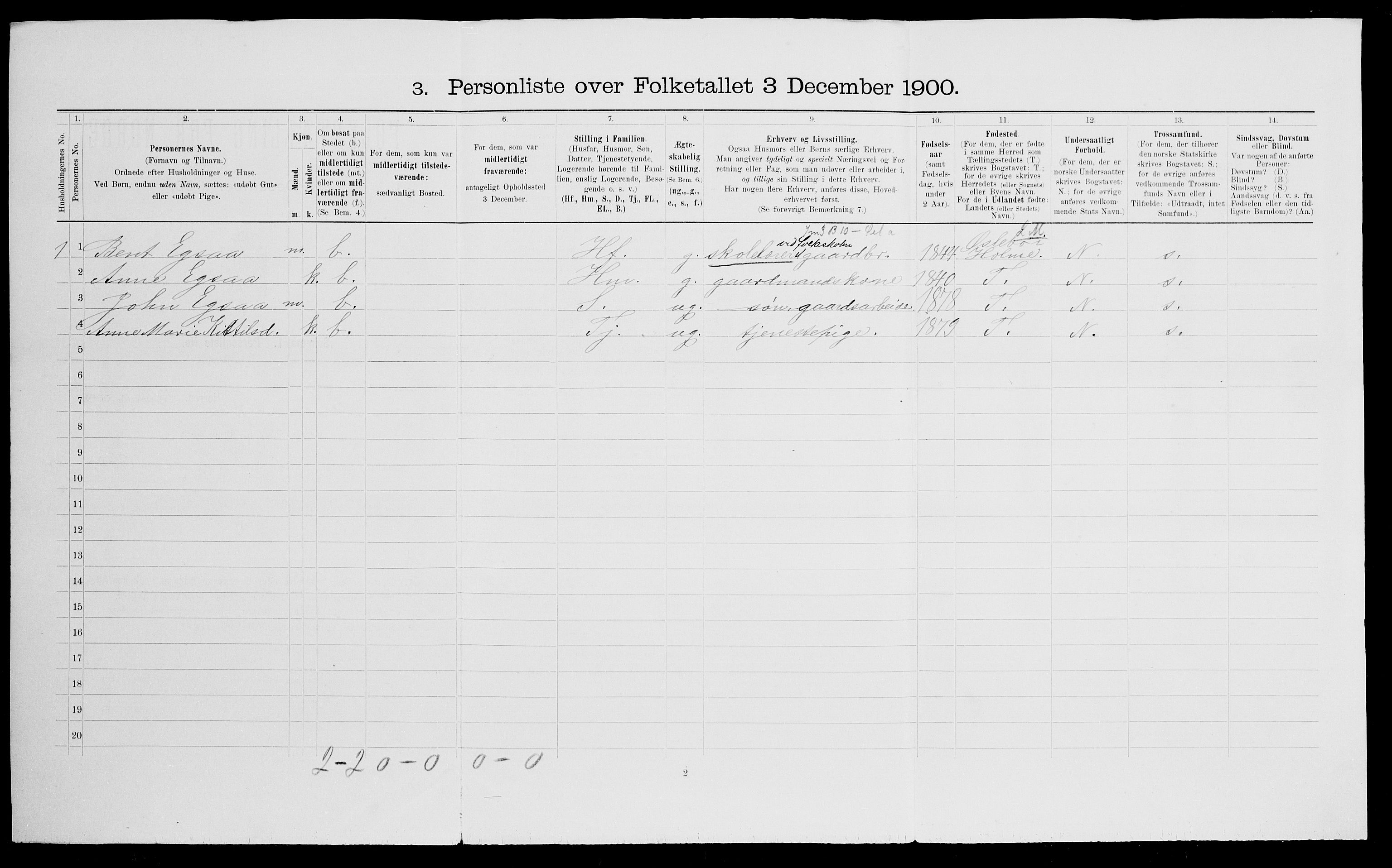 SAK, 1900 census for Gjerstad, 1900, p. 216