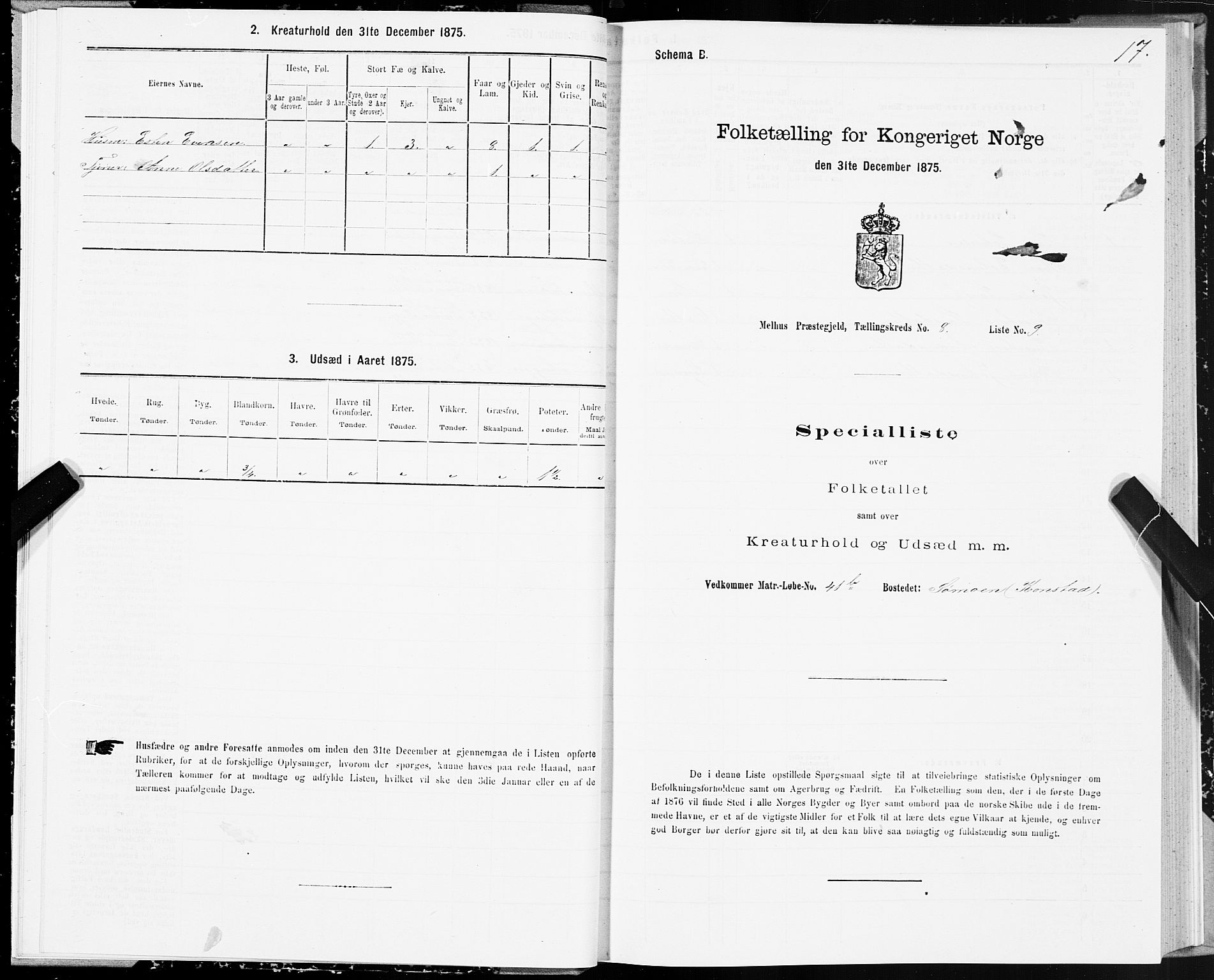 SAT, 1875 census for 1653P Melhus, 1875, p. 7017