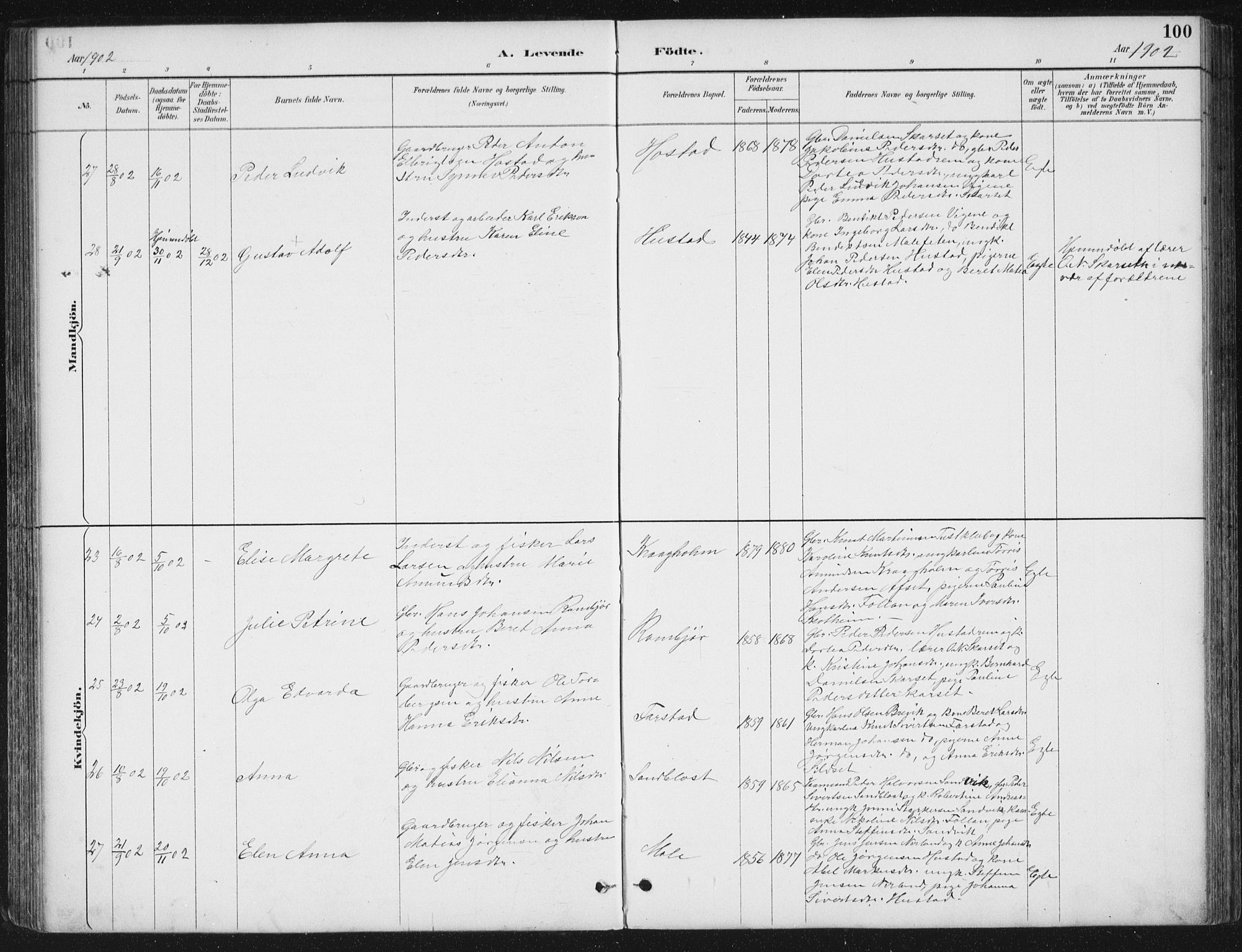 Ministerialprotokoller, klokkerbøker og fødselsregistre - Møre og Romsdal, SAT/A-1454/567/L0783: Parish register (copy) no. 567C03, 1887-1903, p. 100