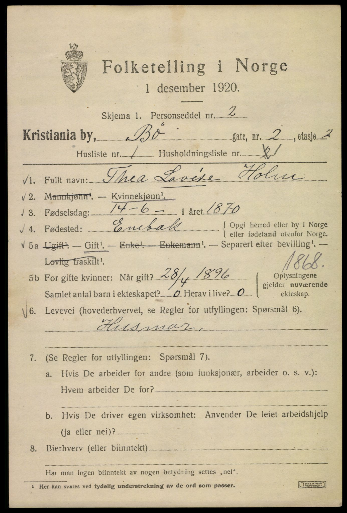 SAO, 1920 census for Kristiania, 1920, p. 180757