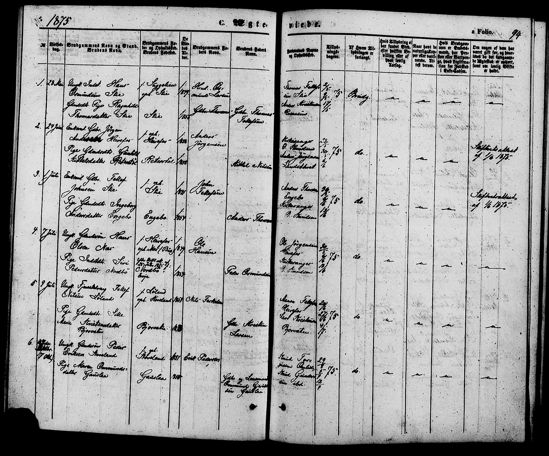 Herefoss sokneprestkontor, AV/SAK-1111-0019/F/Fa/Faa/L0002: Parish register (official) no. A 2, 1861-1886, p. 94