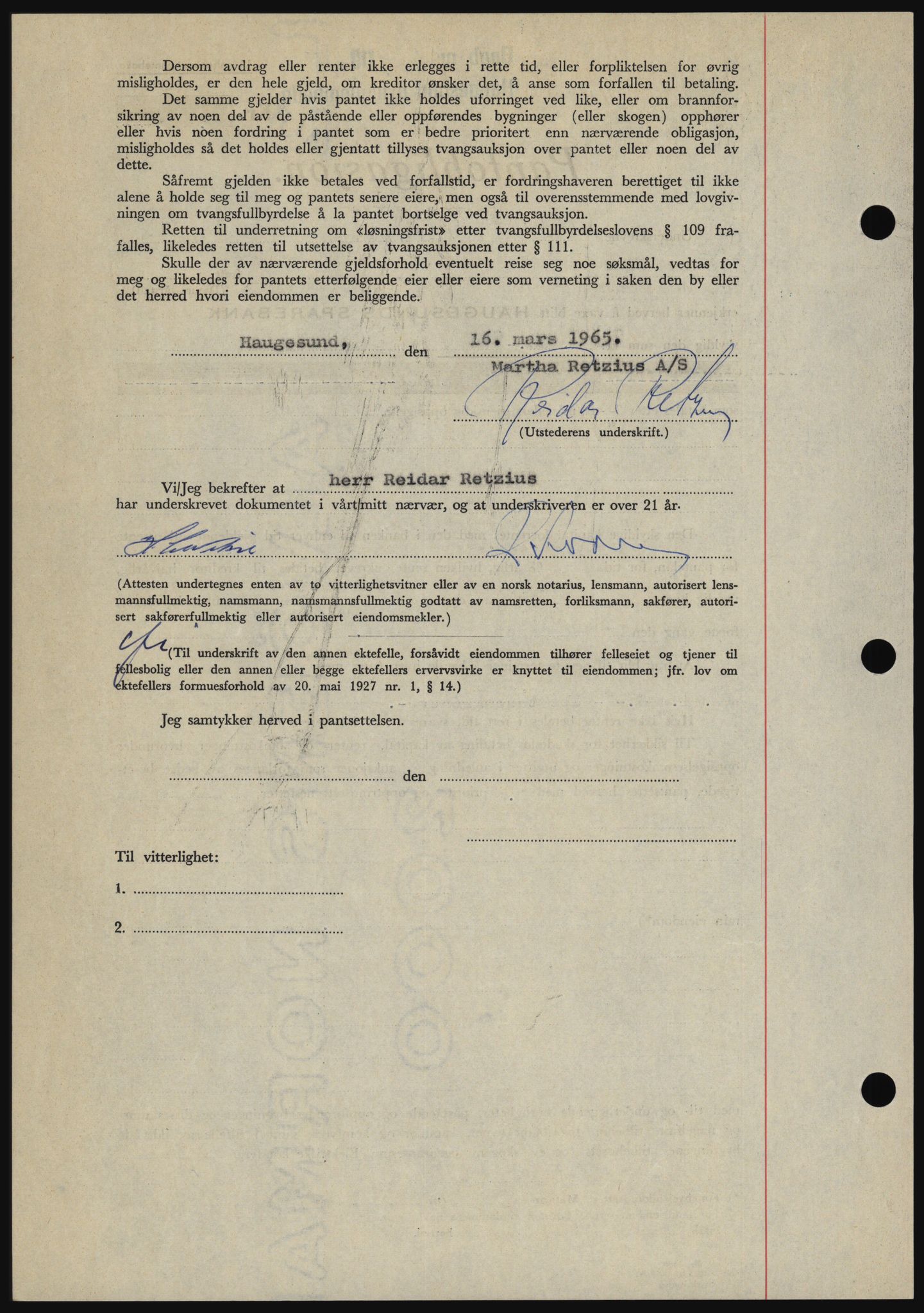 Haugesund tingrett, AV/SAST-A-101415/01/II/IIC/L0053: Mortgage book no. B 53, 1965-1965, Diary no: : 689/1965