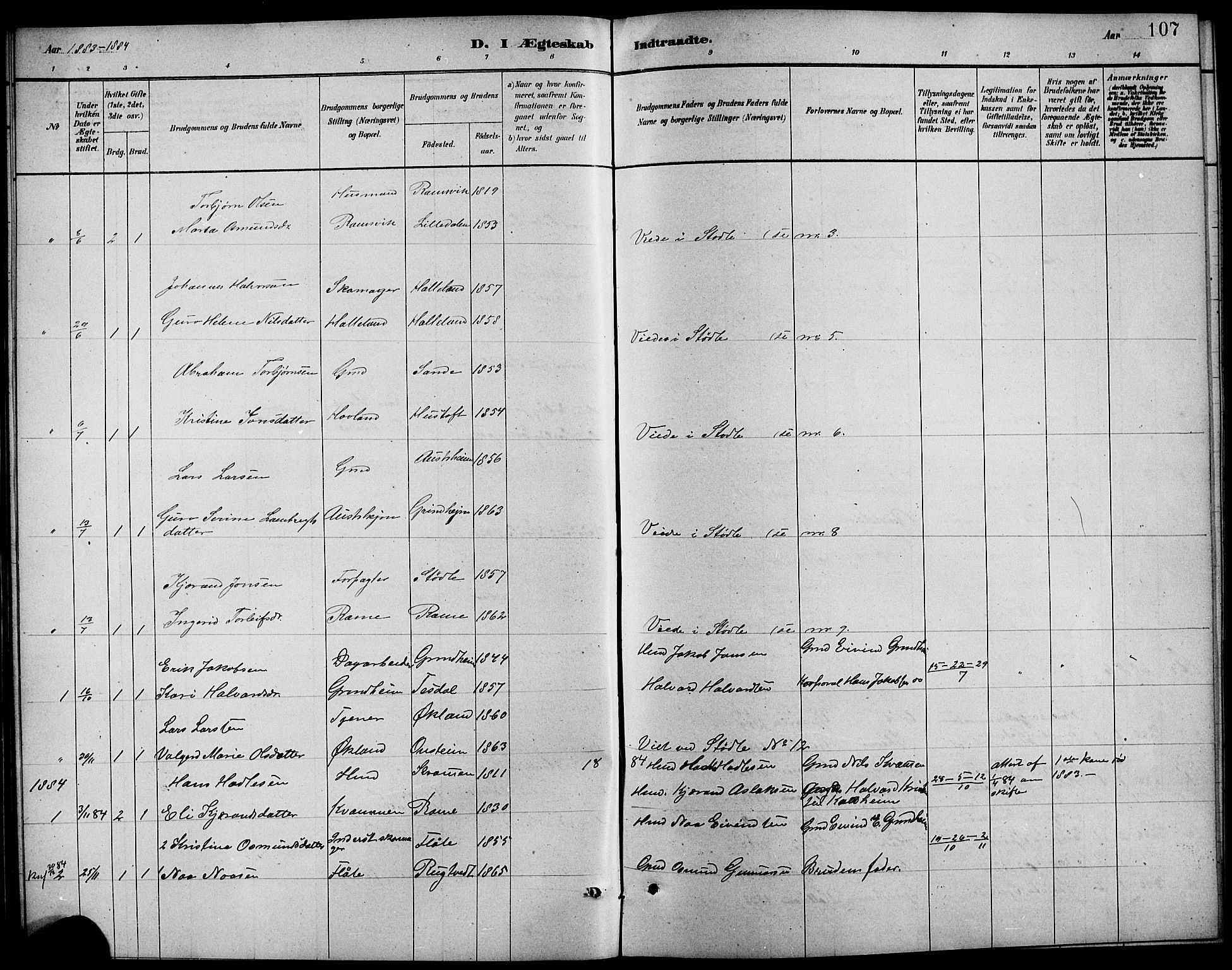 Etne sokneprestembete, SAB/A-75001/H/Hab: Parish register (copy) no. C 4, 1879-1896, p. 107