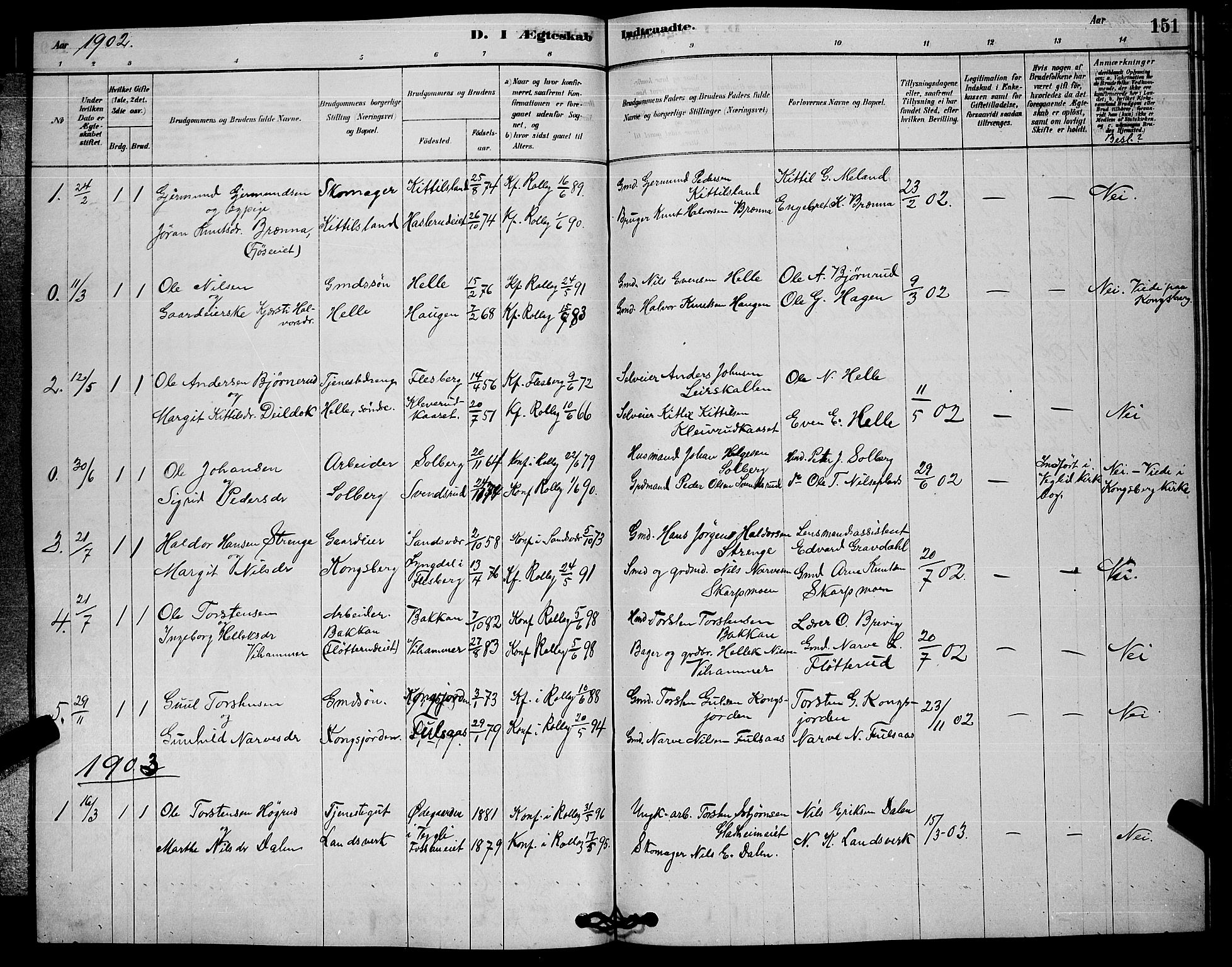 Rollag kirkebøker, SAKO/A-240/G/Ga/L0004: Parish register (copy) no. I 4, 1878-1903, p. 151