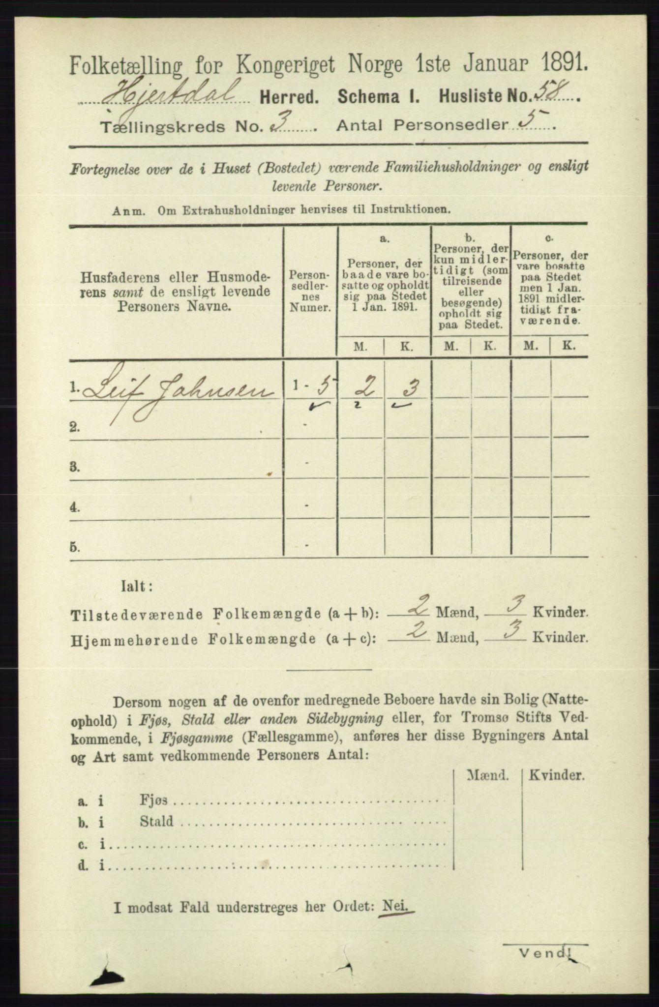 RA, 1891 census for 0827 Hjartdal, 1891, p. 1043