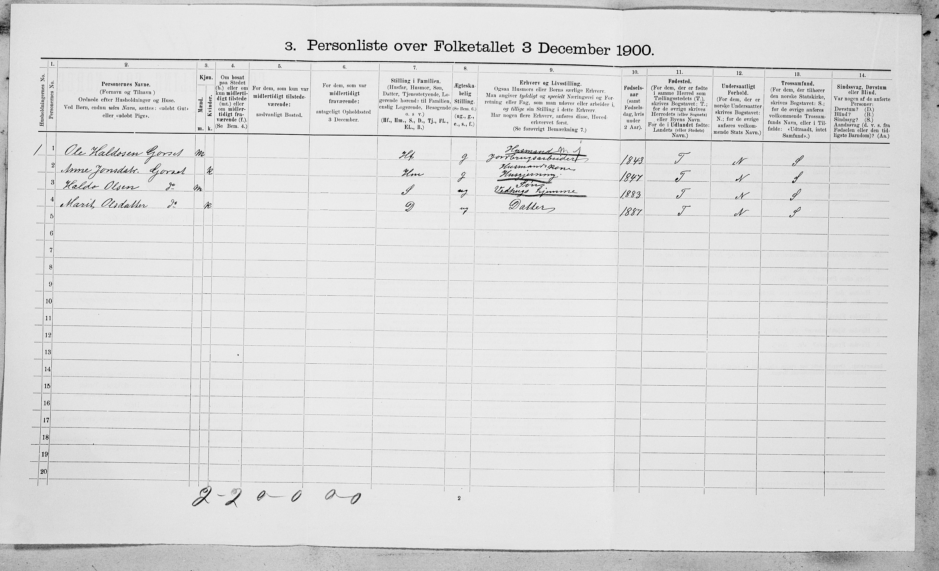 SAT, 1900 census for Oppdal, 1900, p. 299