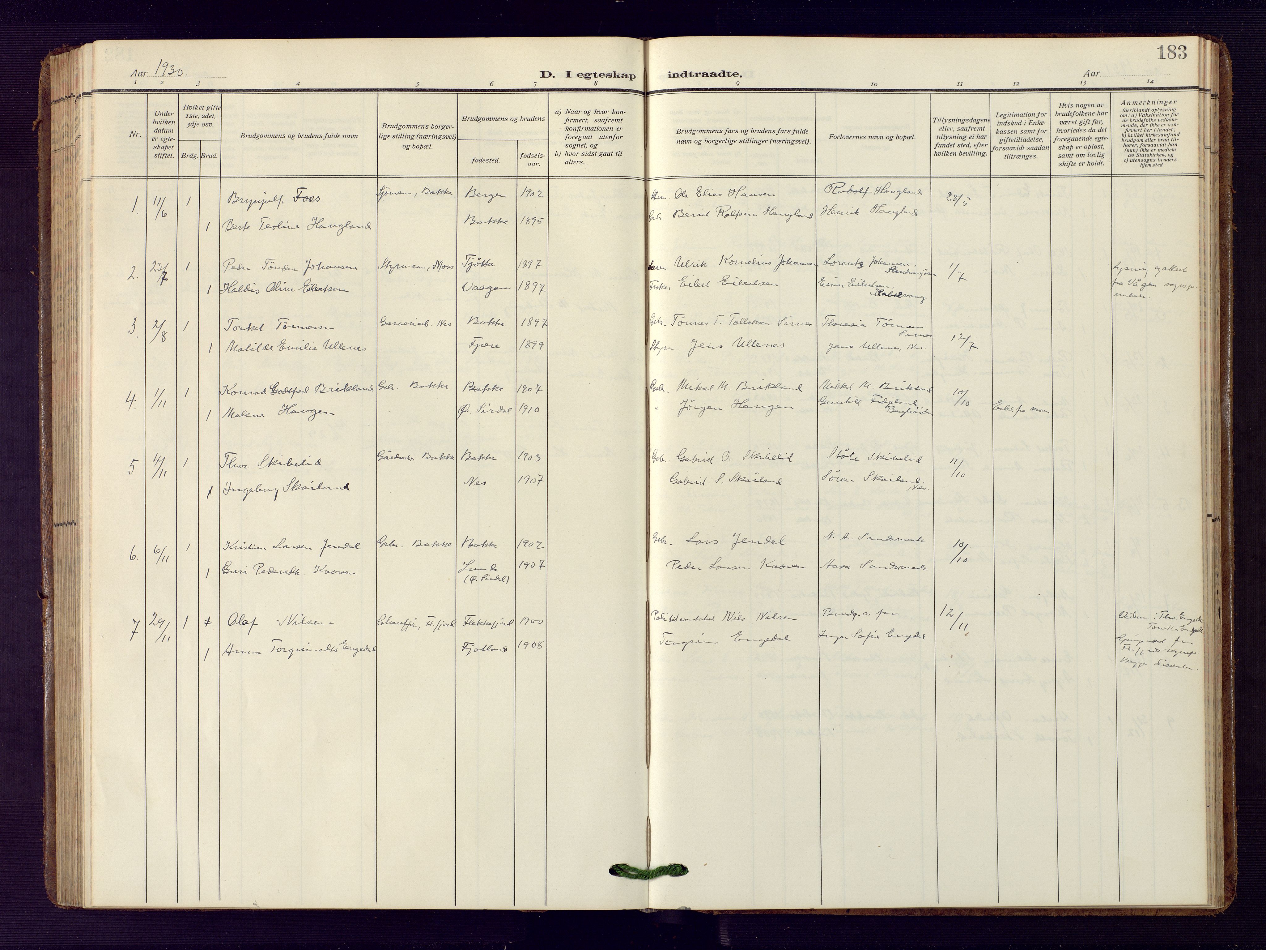 Bakke sokneprestkontor, AV/SAK-1111-0002/F/Fb/Fba/L0004: Parish register (copy) no. B 4, 1911-1946, p. 183