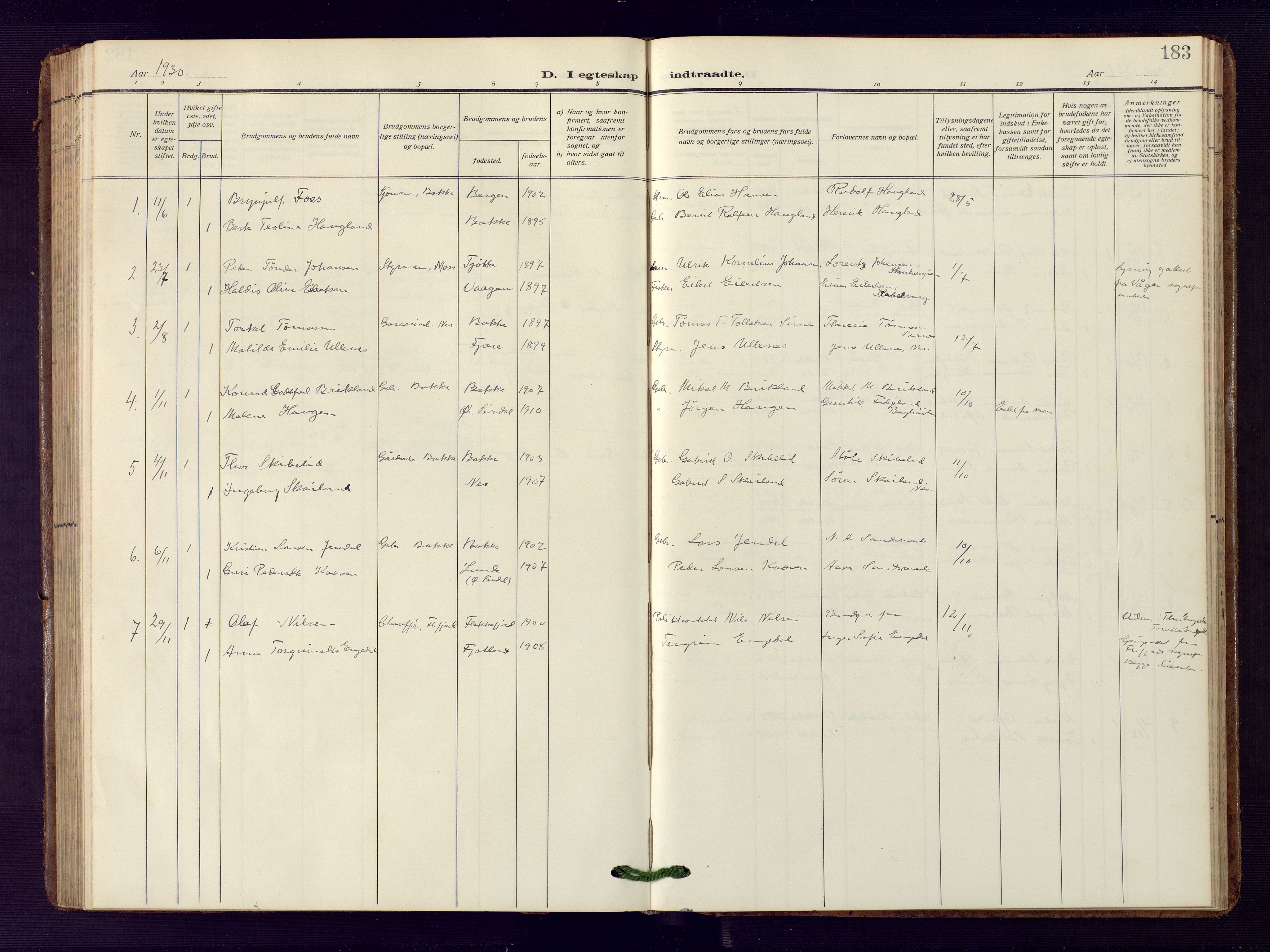 Bakke sokneprestkontor, SAK/1111-0002/F/Fb/Fba/L0004: Parish register (copy) no. B 4, 1911-1946, p. 183