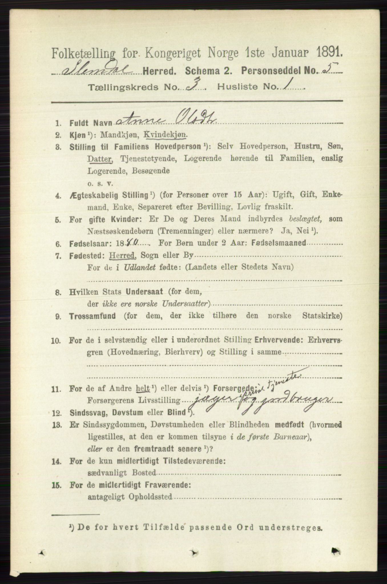 RA, 1891 census for 0811 Slemdal, 1891, p. 758