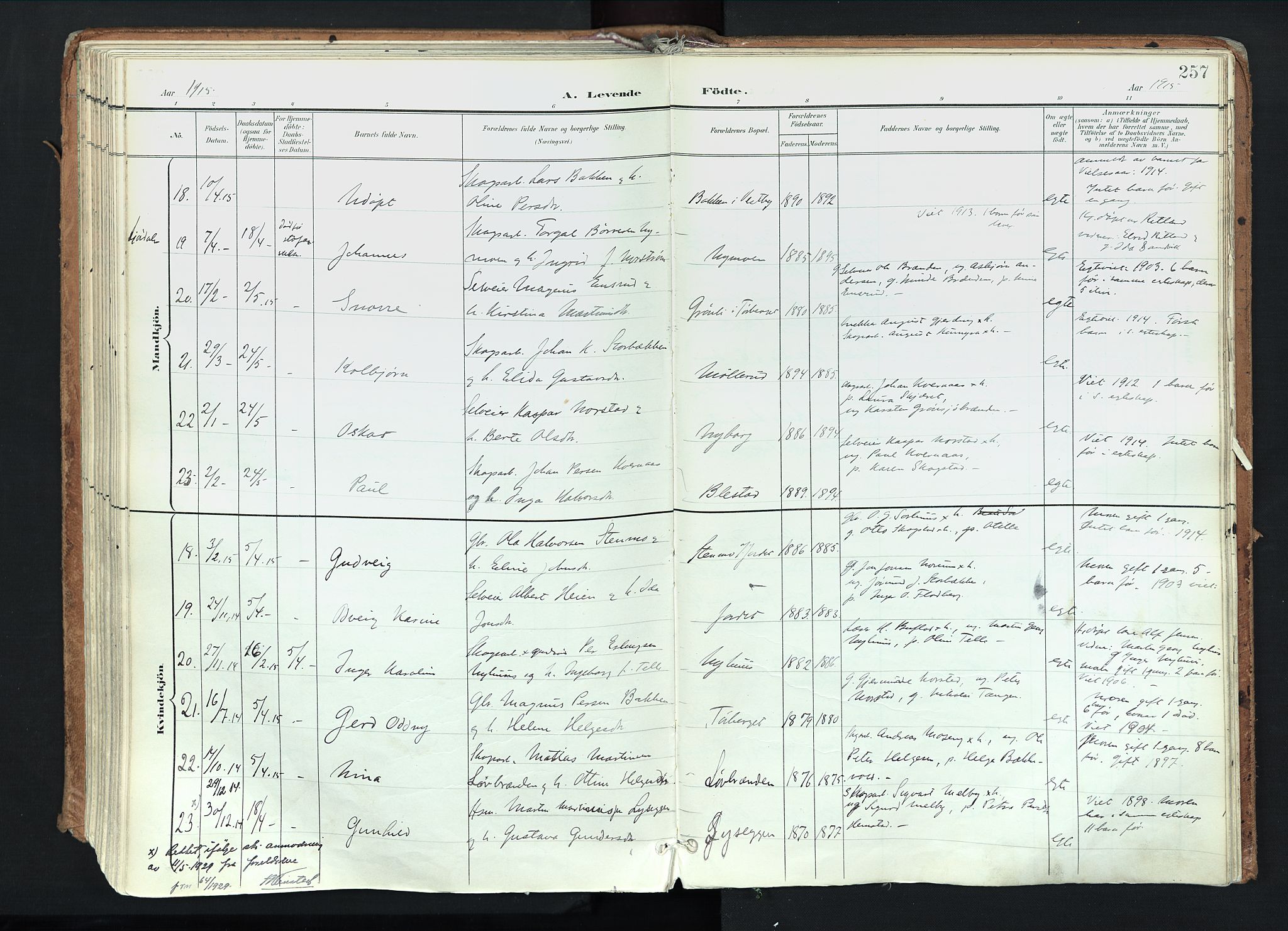 Trysil prestekontor, AV/SAH-PREST-046/H/Ha/Haa/L0012: Parish register (official) no. 12, 1898-1917, p. 257