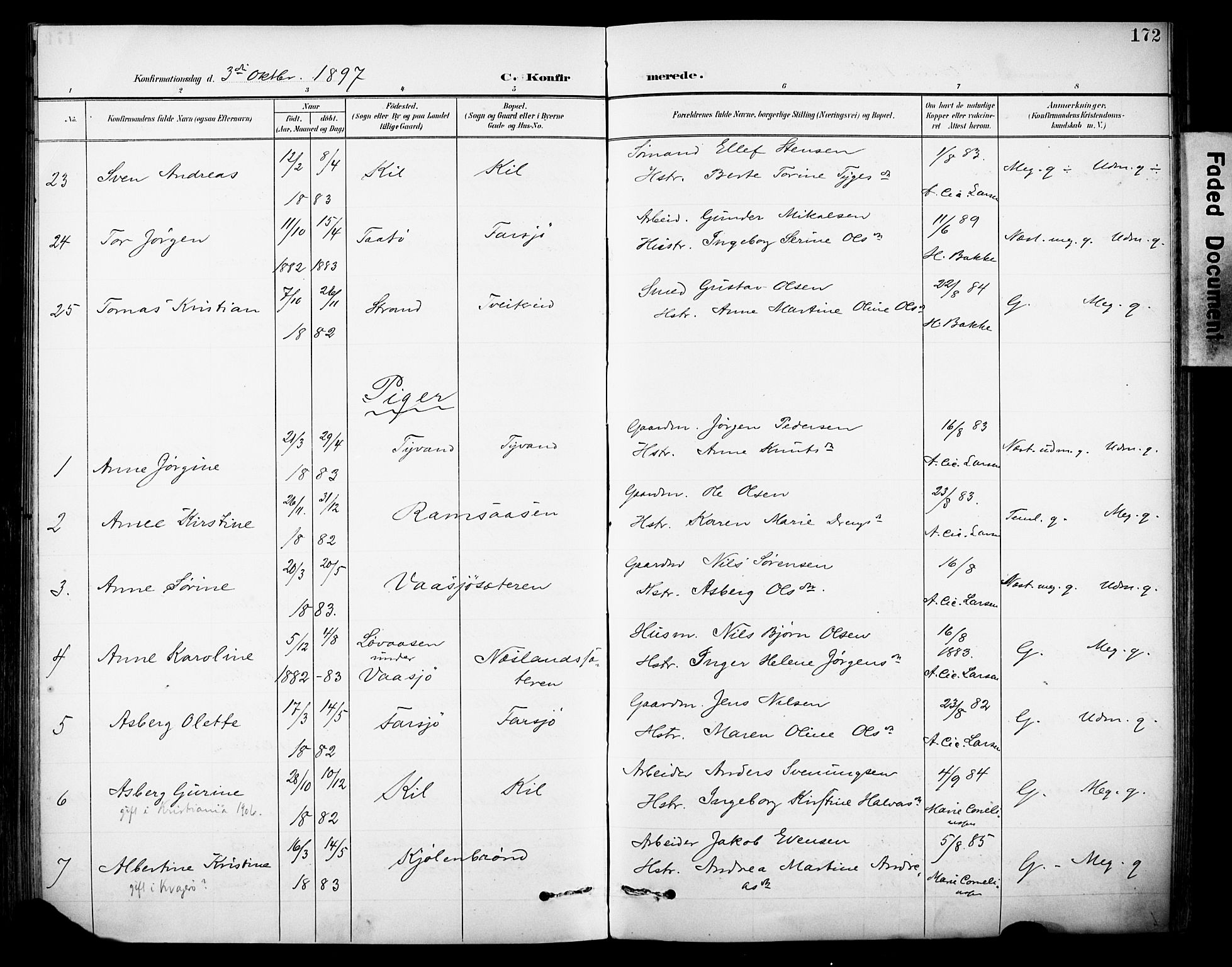 Sannidal kirkebøker, SAKO/A-296/F/Fa/L0016: Parish register (official) no. 16, 1895-1911, p. 172