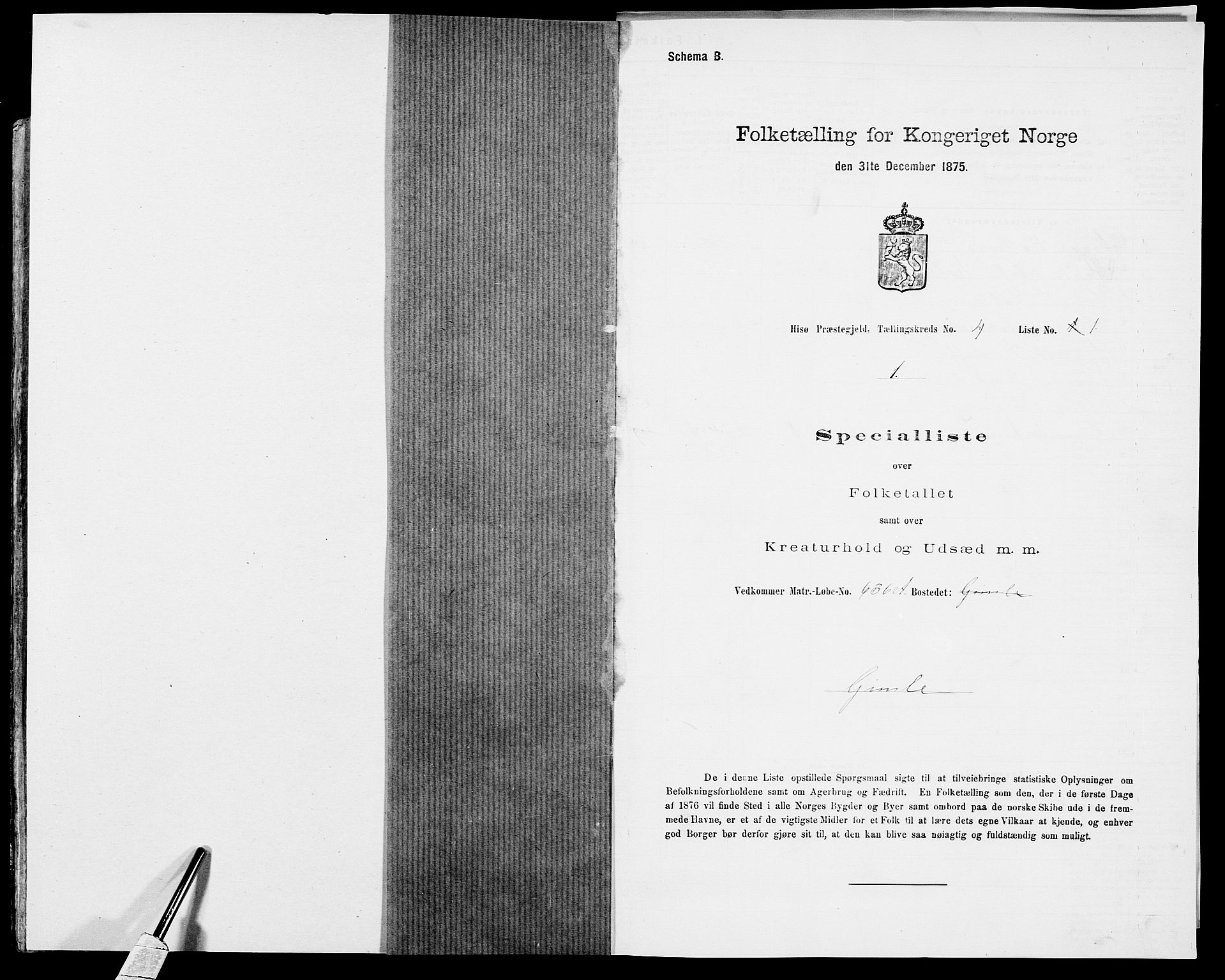 SAK, 1875 census for 0922P Hisøy, 1875, p. 722