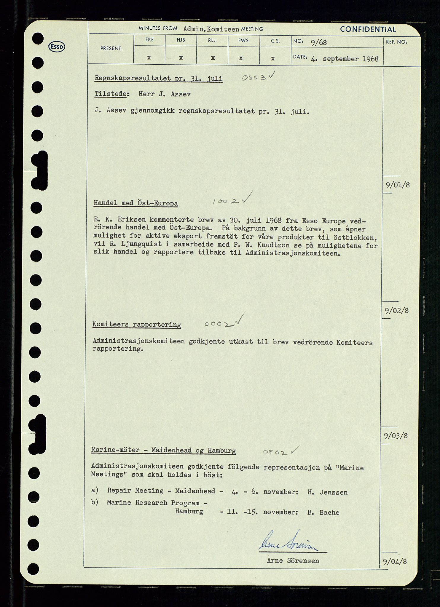 Pa 0982 - Esso Norge A/S, SAST/A-100448/A/Aa/L0002/0004: Den administrerende direksjon Board minutes (styrereferater) / Den administrerende direksjon Board minutes (styrereferater), 1968, p. 84