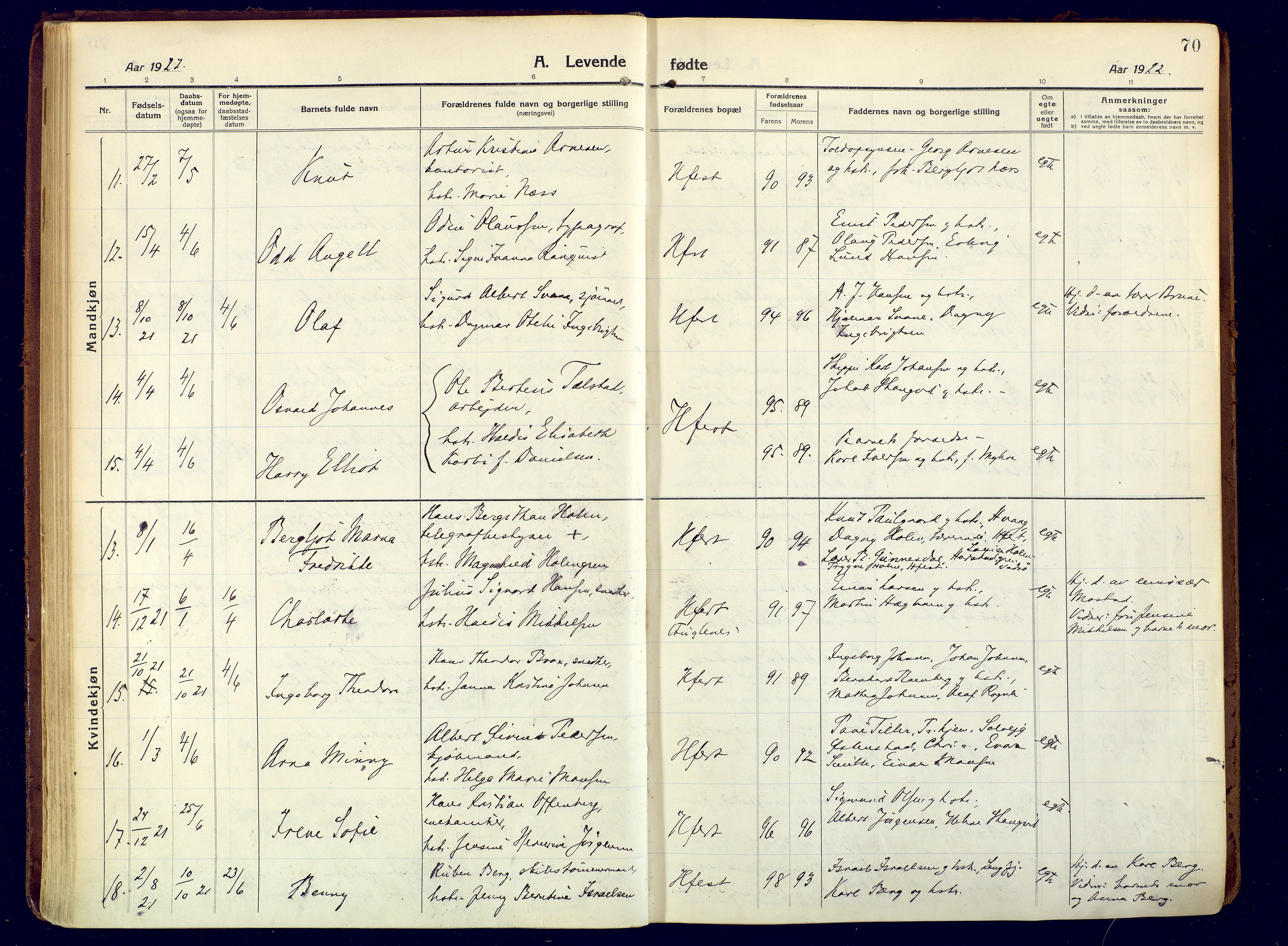 Hammerfest sokneprestkontor, SATØ/S-1347/H/Ha/L0015.kirke: Parish register (official) no. 15, 1916-1923, p. 70