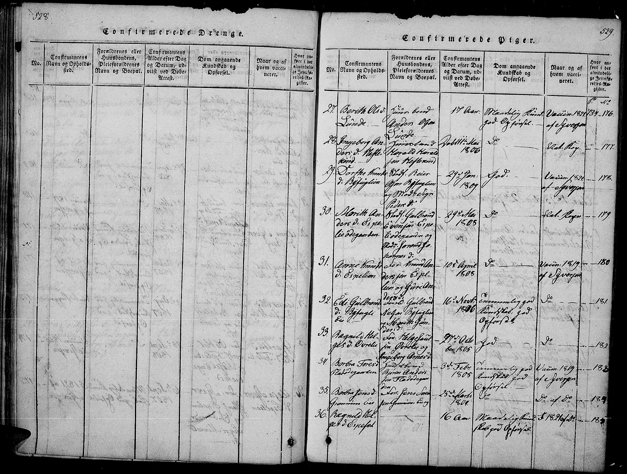 Sør-Aurdal prestekontor, SAH/PREST-128/H/Ha/Haa/L0002: Parish register (official) no. 2, 1815-1840, p. 528-529