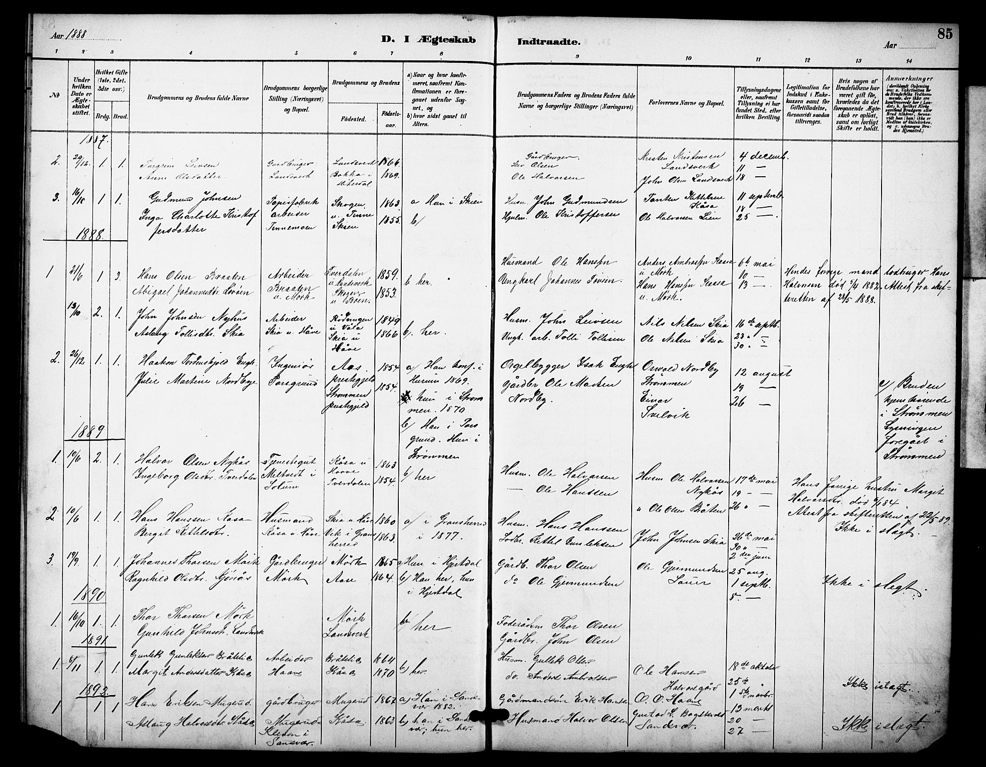 Heddal kirkebøker, SAKO/A-268/F/Fb/L0001: Parish register (official) no. II 1, 1884-1910, p. 85