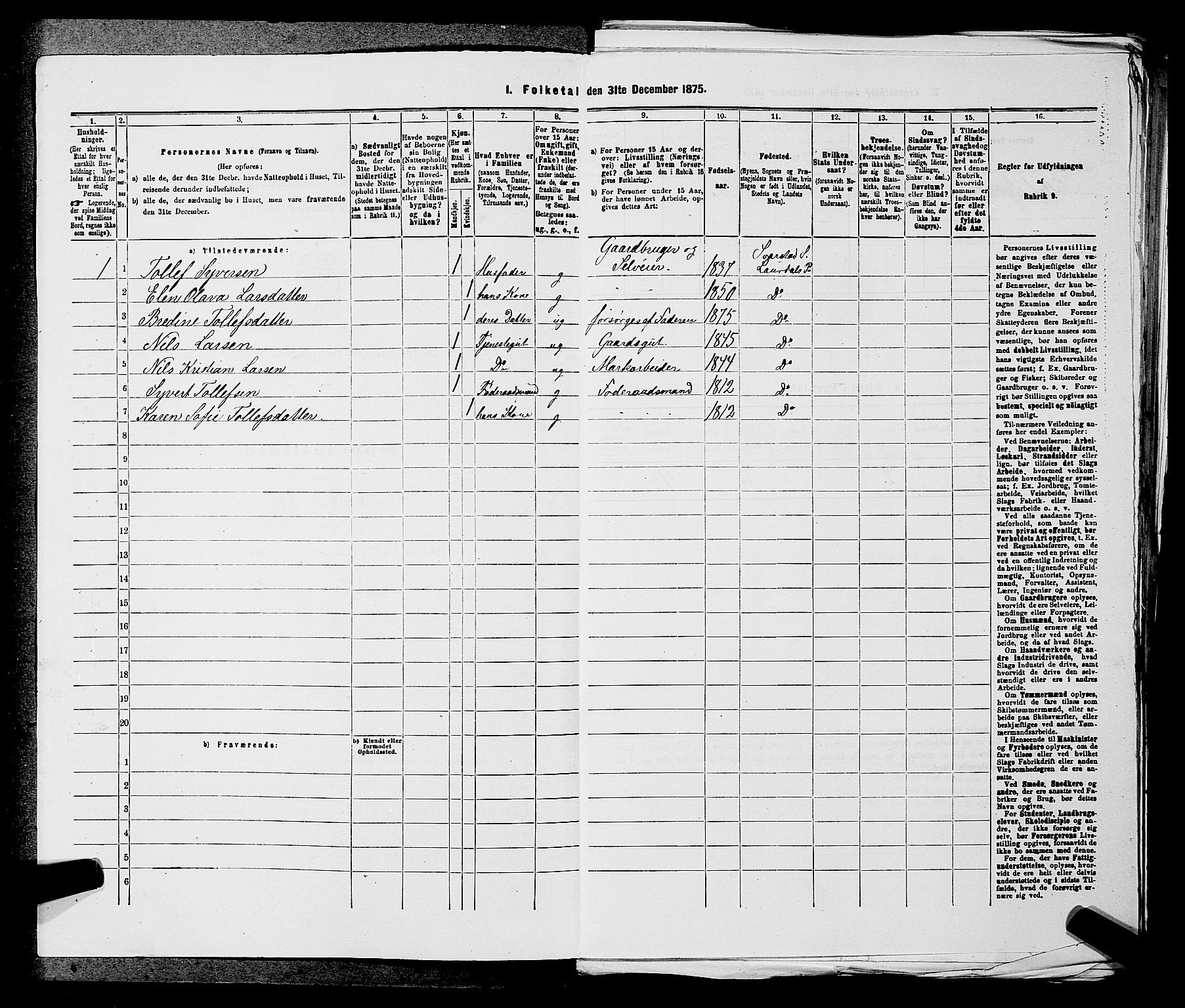 SAKO, 1875 census for 0728P Lardal, 1875, p. 811