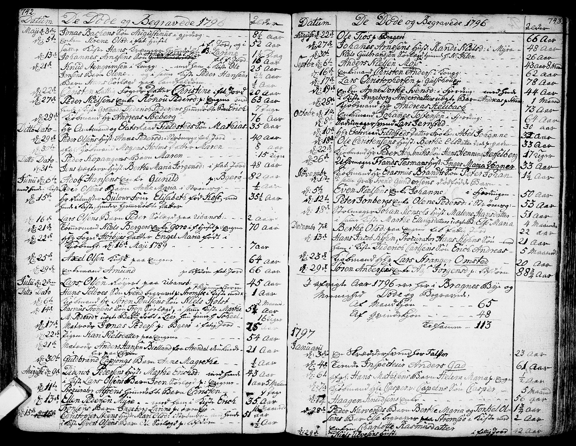 Bragernes kirkebøker, AV/SAKO-A-6/F/Fa/L0006a: Parish register (official) no. I 6, 1782-1814, p. 742-743