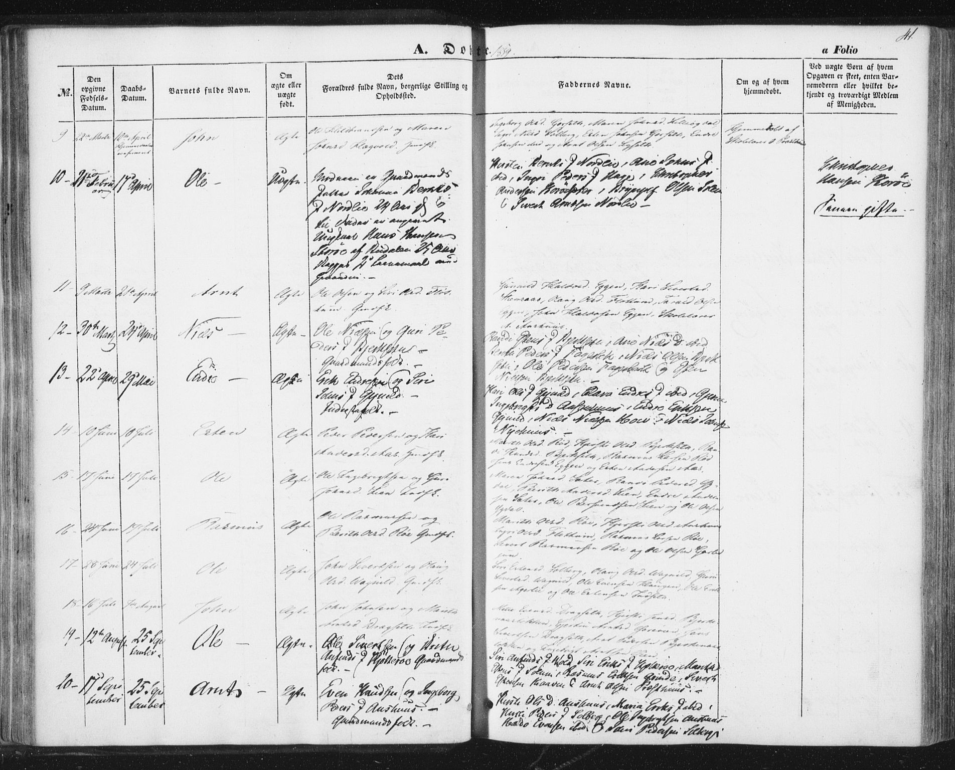 Ministerialprotokoller, klokkerbøker og fødselsregistre - Sør-Trøndelag, AV/SAT-A-1456/689/L1038: Parish register (official) no. 689A03, 1848-1872, p. 41