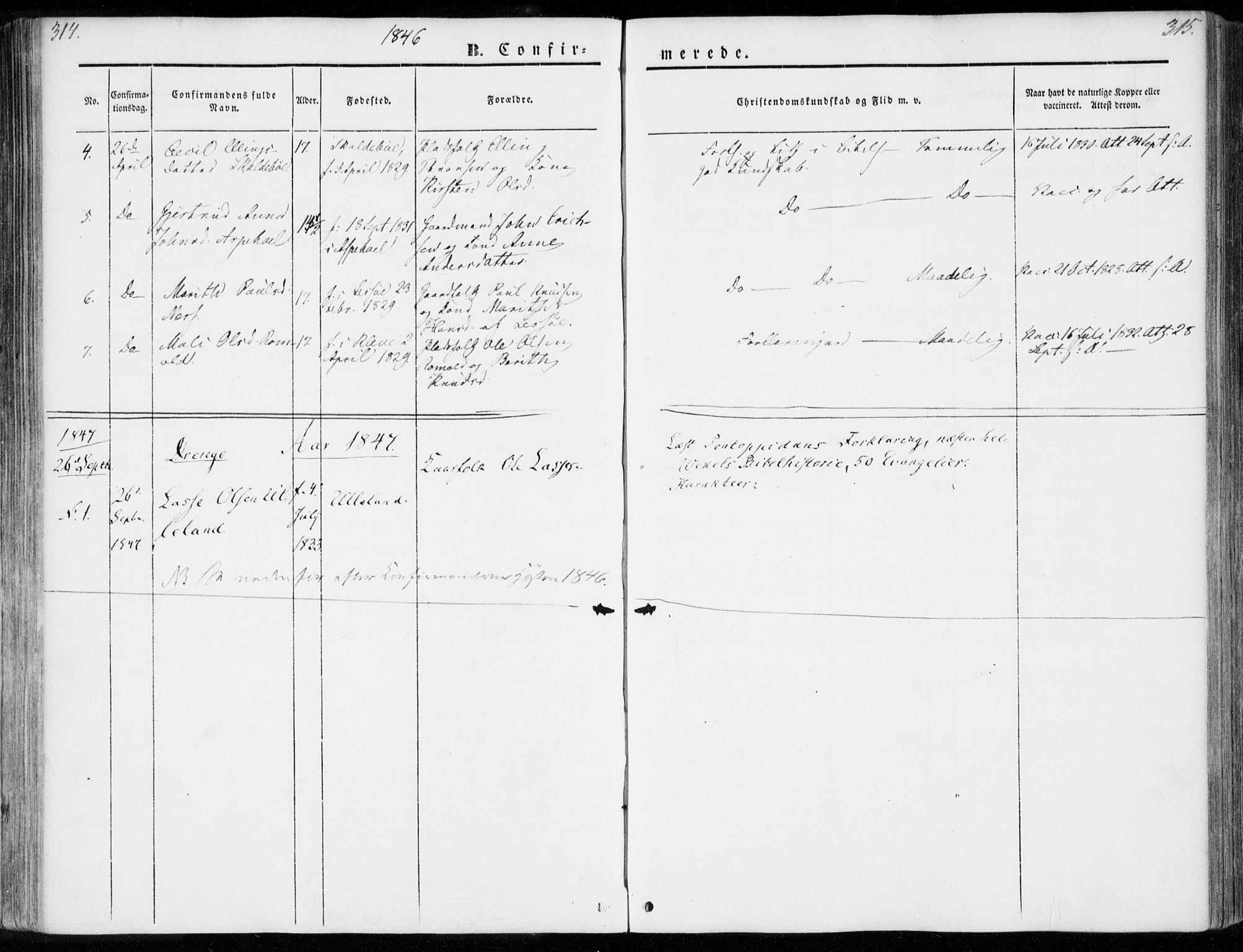 Ministerialprotokoller, klokkerbøker og fødselsregistre - Møre og Romsdal, SAT/A-1454/557/L0680: Parish register (official) no. 557A02, 1843-1869, p. 314-315