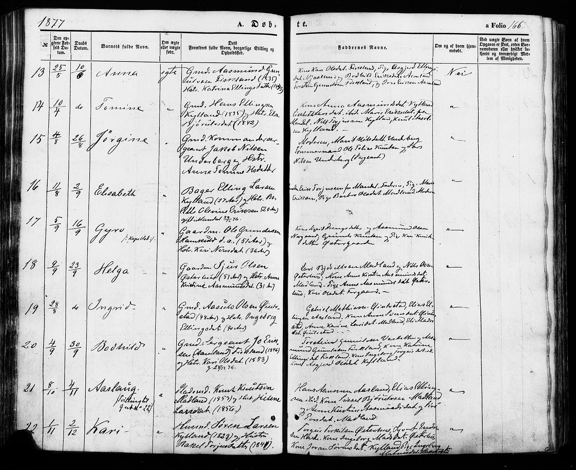 Åseral sokneprestkontor, AV/SAK-1111-0051/F/Fa/L0002: Parish register (official) no. A 2, 1854-1884, p. 166
