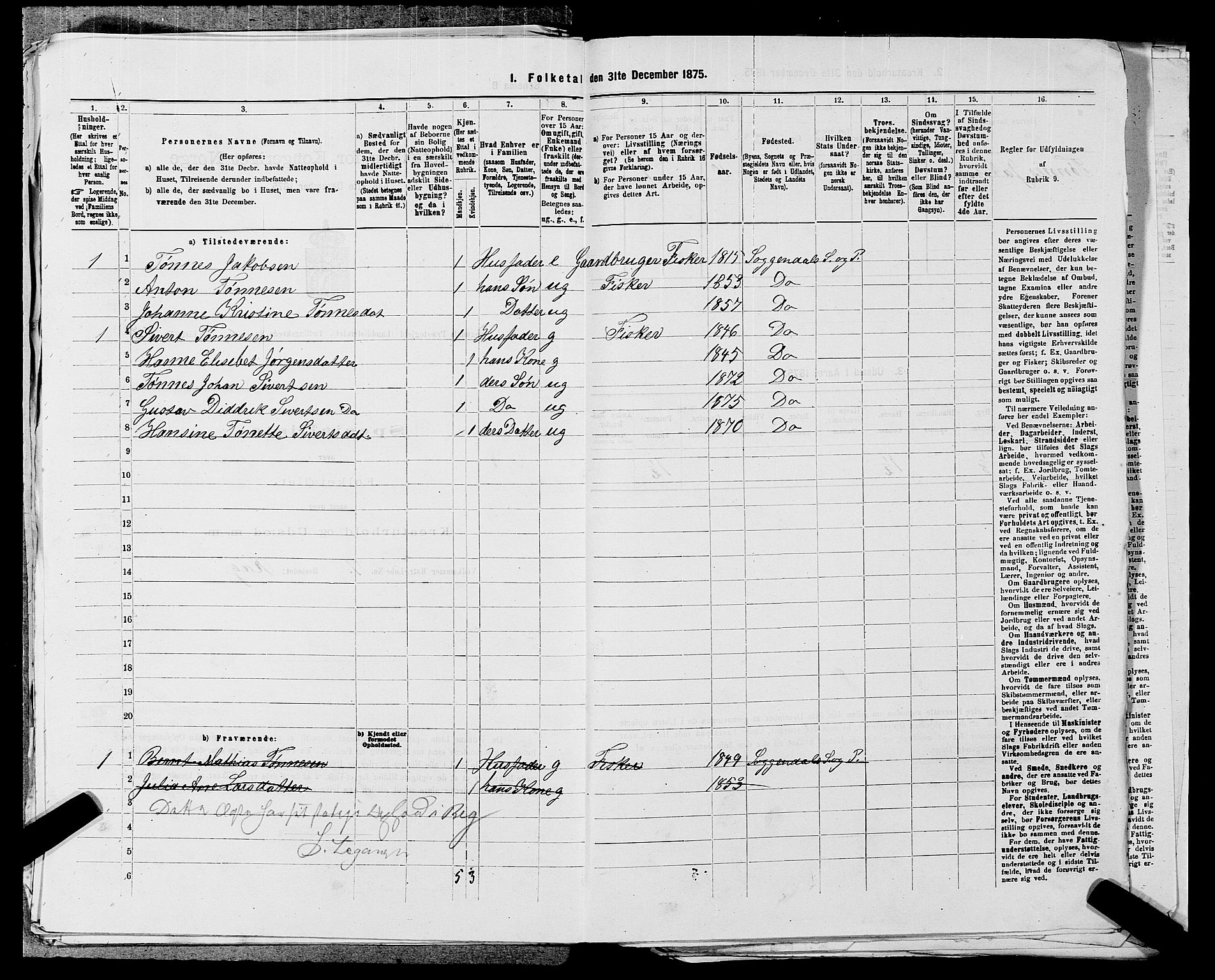 SAST, 1875 census for 1111L Sokndal/Sokndal, 1875, p. 557